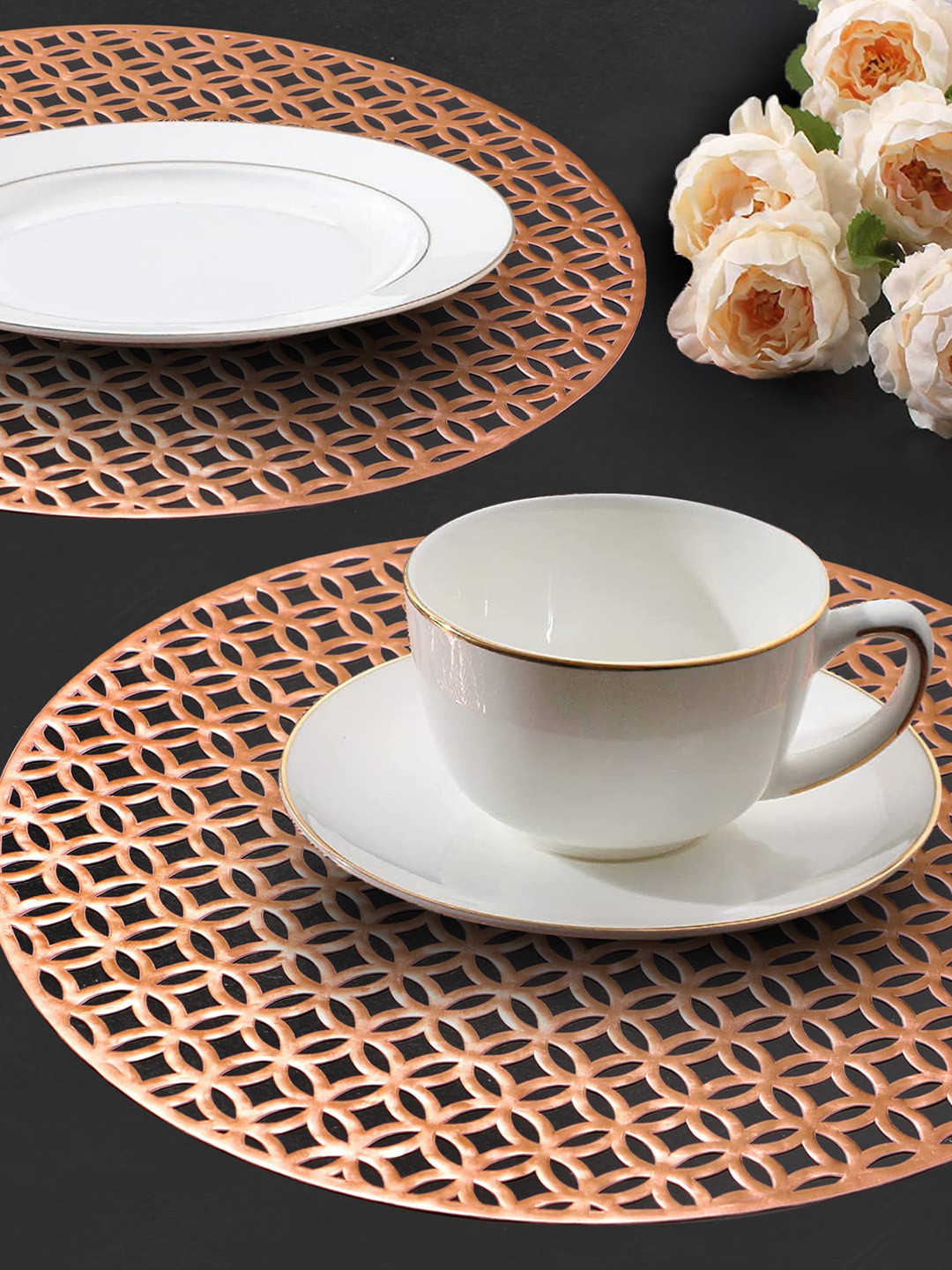 Dakshya Industries Copper-Colored 2-Pieces Textured Round Table Placemats