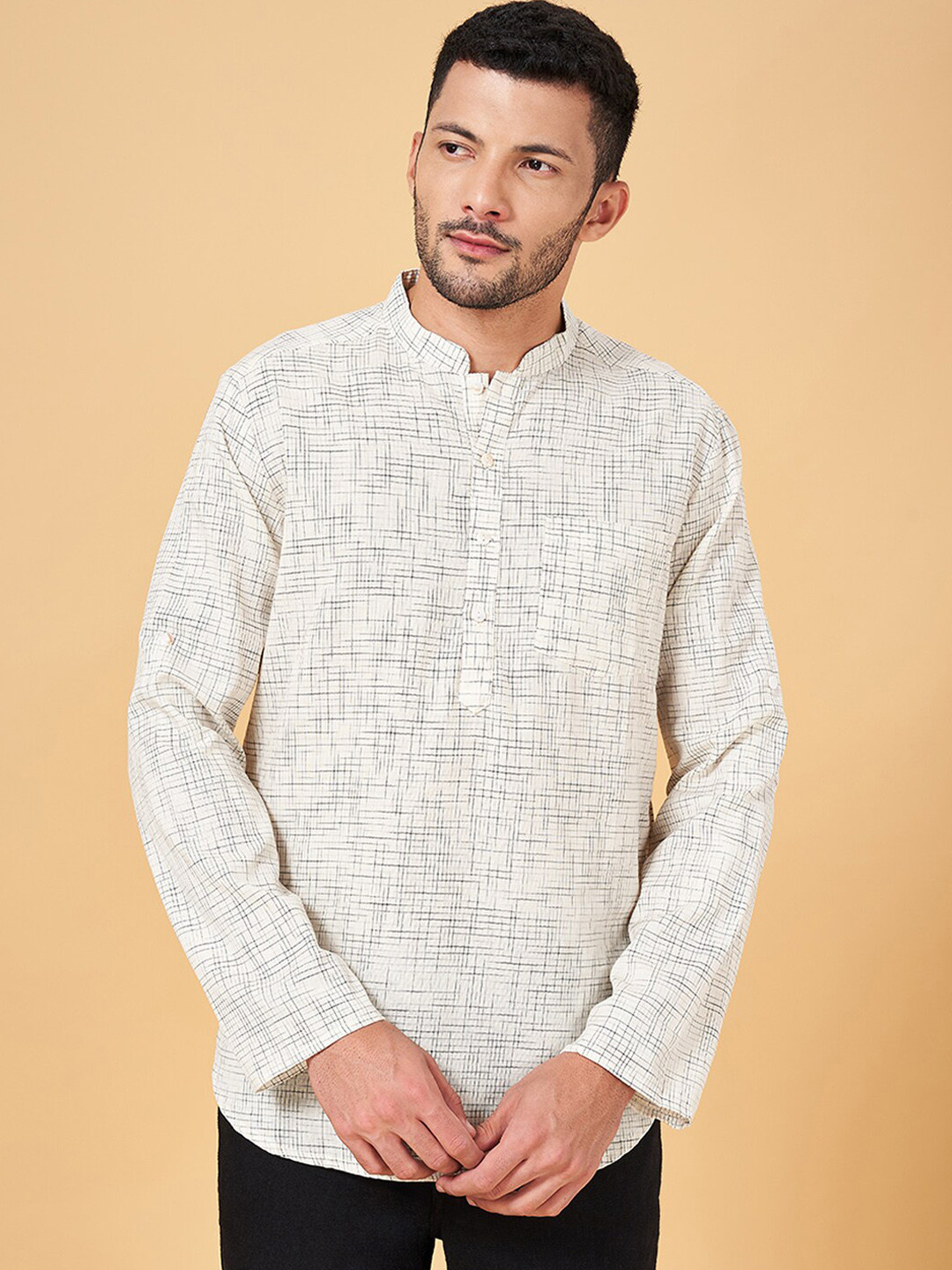 indus route by Pantaloons Geometric Printed Mandarin Collar Straight Cotton Kurta