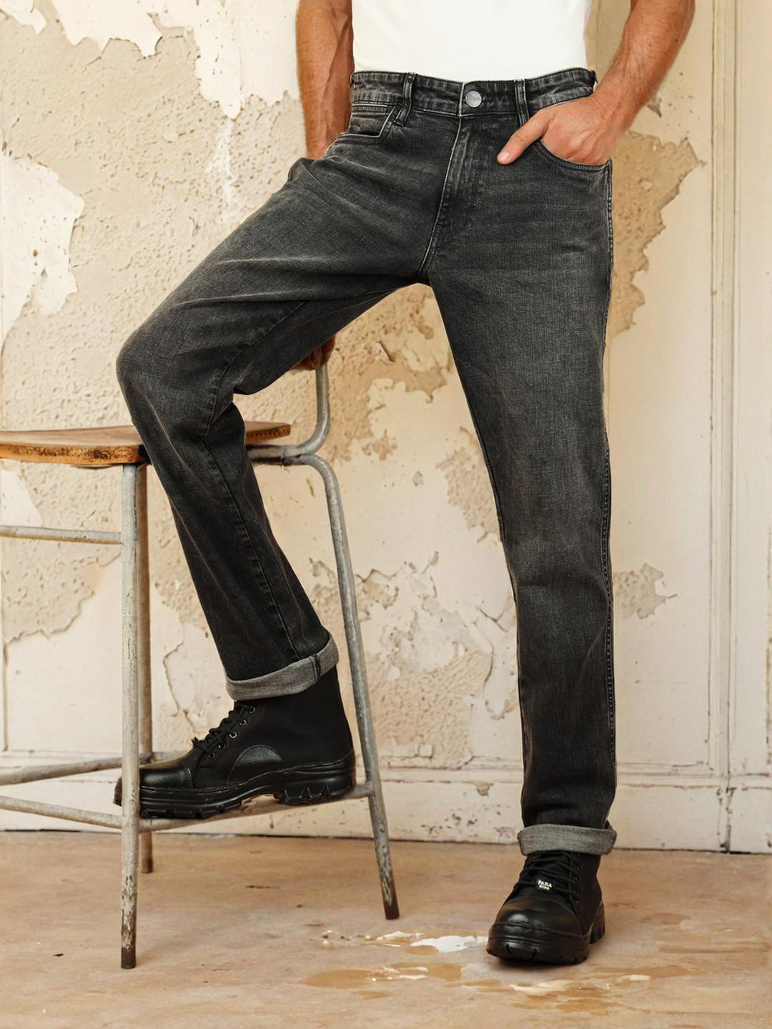 Wrangler Men Millard Regular Fit Mid-Raise Clean Look Stretchable Jeans