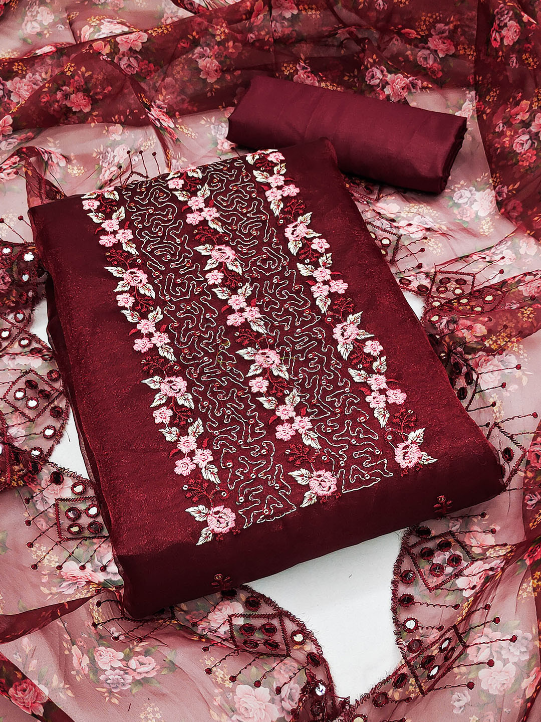 KALINI Floral Embroidered Unstitched Dress Material