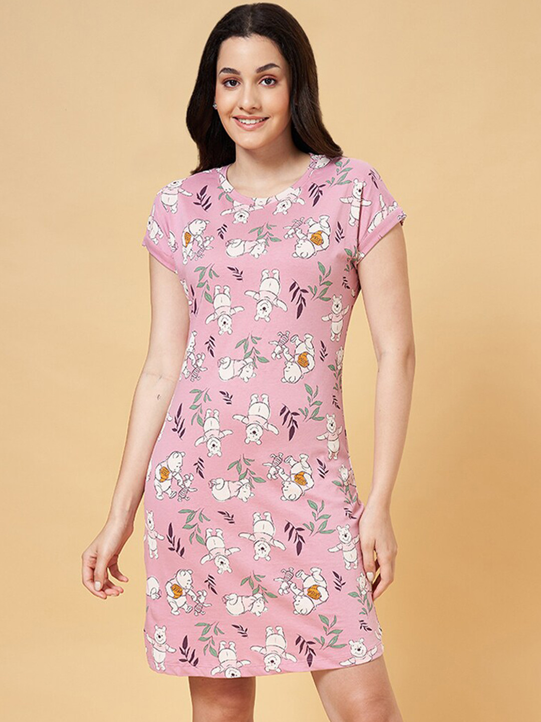 Dreamz by Pantaloons Winnie The Pooh Printed Pure Cotton T-shirt Nightdress