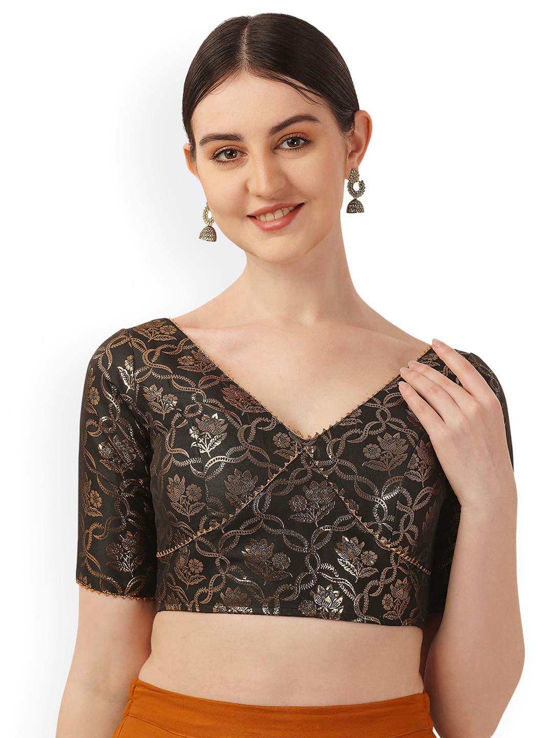 Oomph! Floral Woven Design Jacquard Saree Blouse