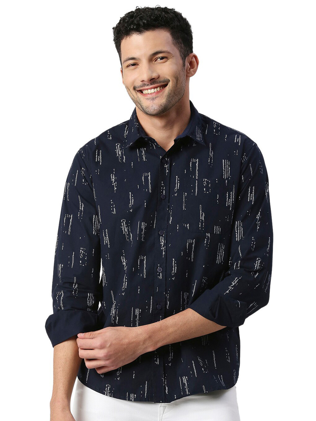 SNX Abstract Printed Classic Tailored Fit Pure Cotton Casual Shirt