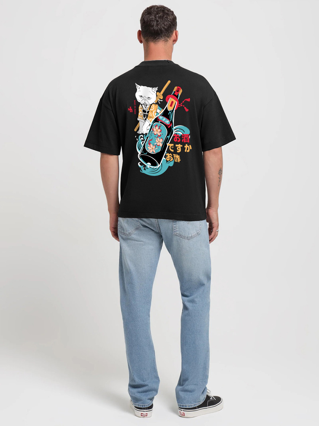 MISCHIEF MONKEY Graphic Printed Knitted Pure Cotton Oversized T-shirt