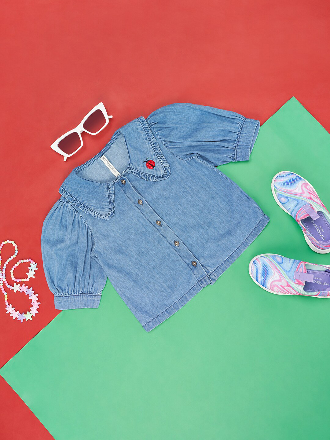 Pantaloons Junior Above the Keyboard Collar Puff Sleeves Cotton Shirt Style Top