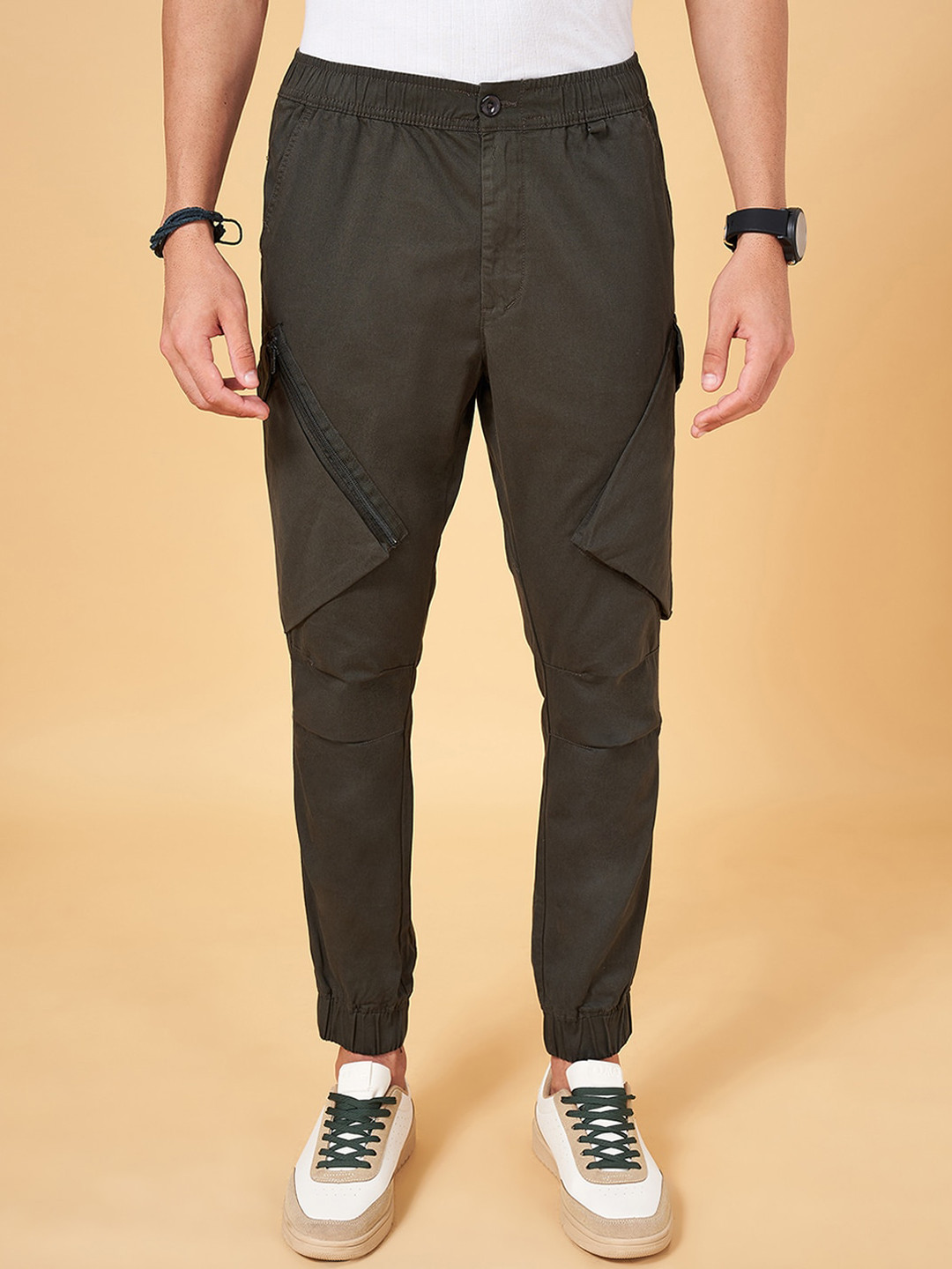 People Men Loose Fit Cotton Cargo Joggers