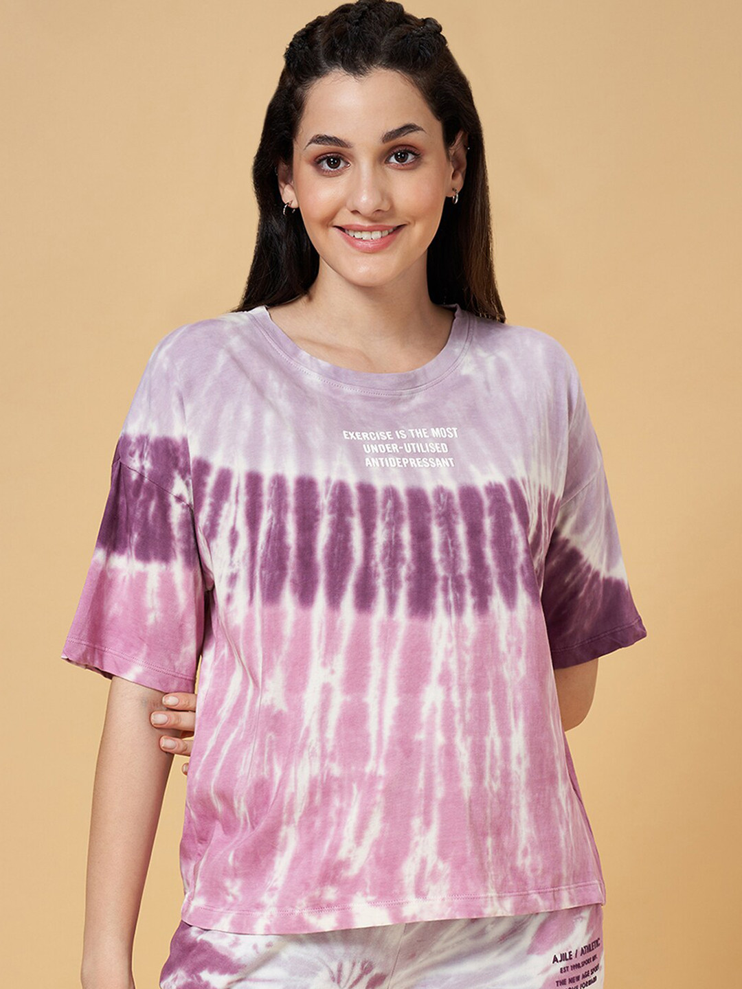 Ajile by Pantaloons Tie and Dye Printed Round Neck Pure Cotton Relaxed Fit T-shirt