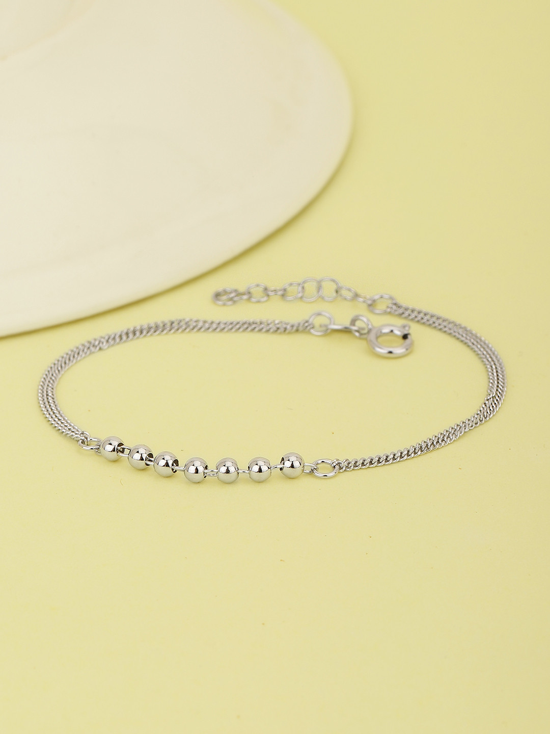 Carlton London 925 Sterling Silver Rhodium Plated with Inline Ball Adjustable Bracelet