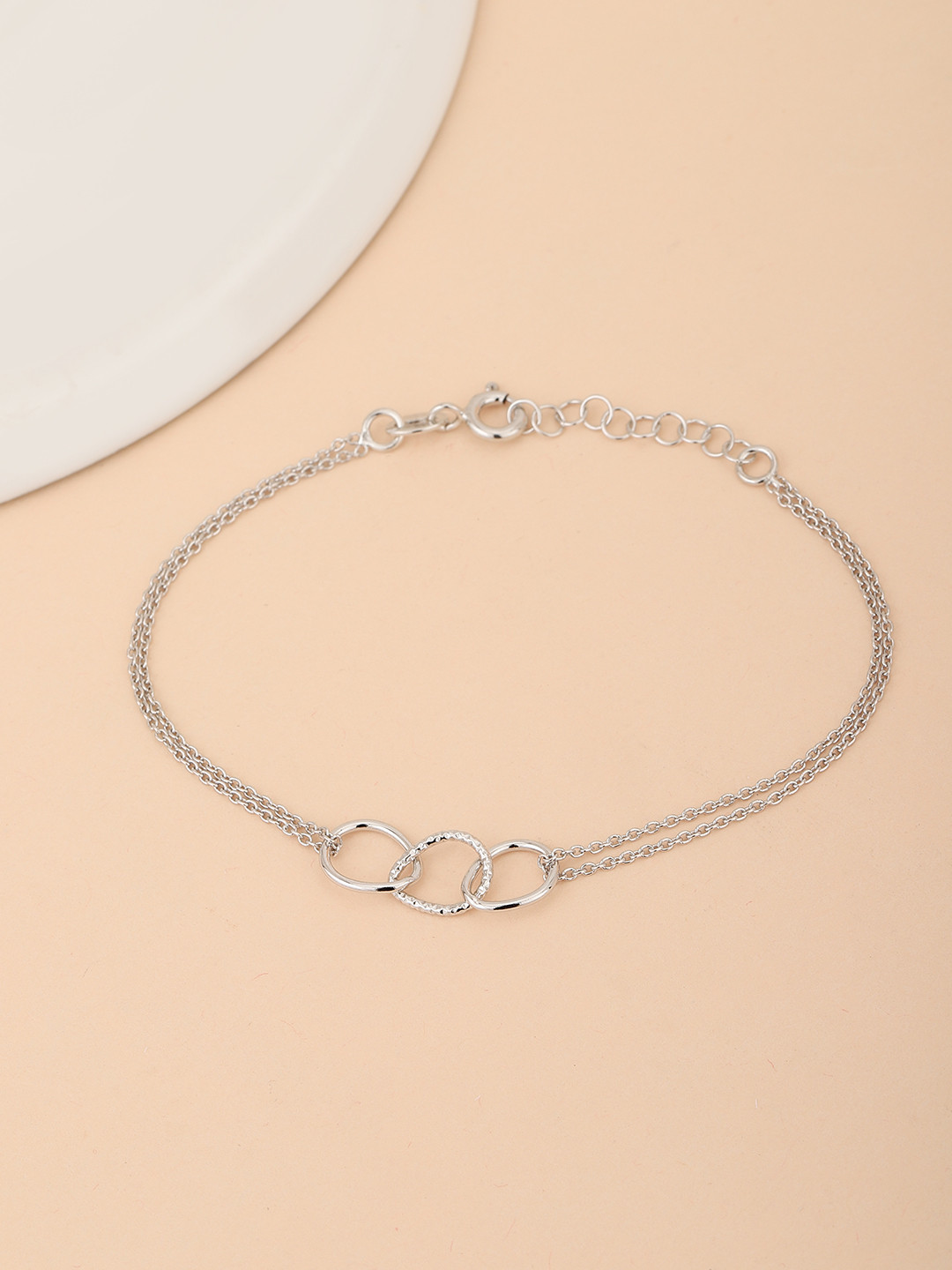 Carlton London 925 Sterling Silver Rhodium Plated Double Chain Adjustable Link Bracelet