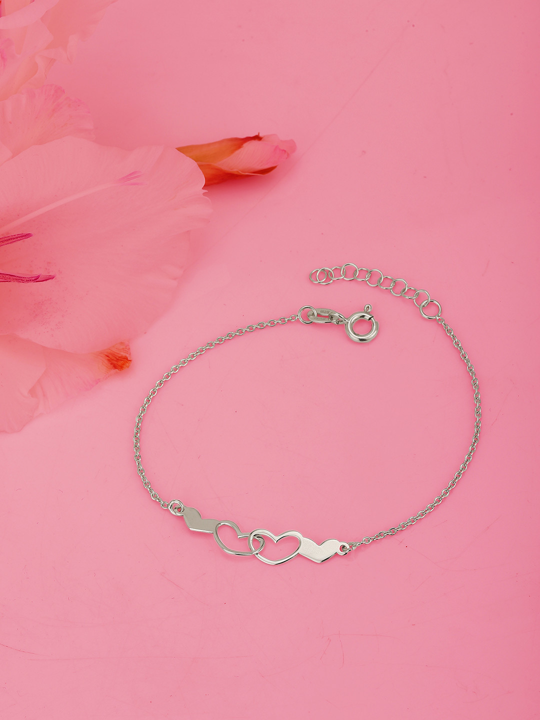 Carlton London 925 Sterling Silver Rhodium Plated Heart Duo Bracelet, Adjustable