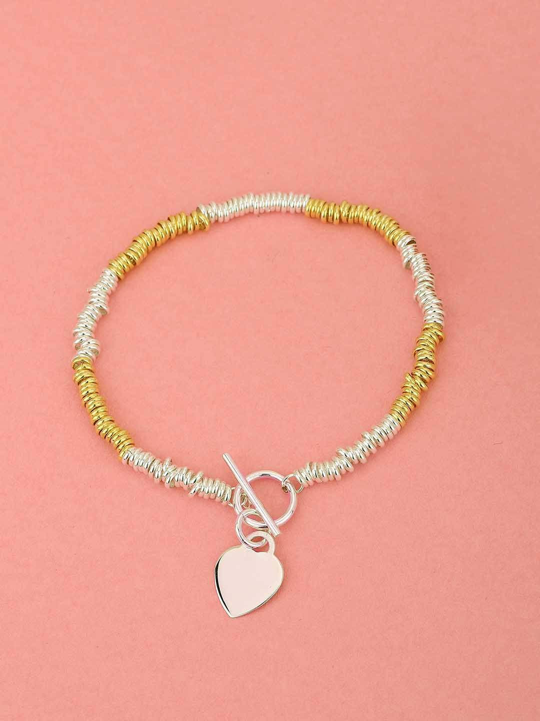 Carlton London 925 Sterling Silver Rhodium Plated with Gold Embellished Fancy Bracelet