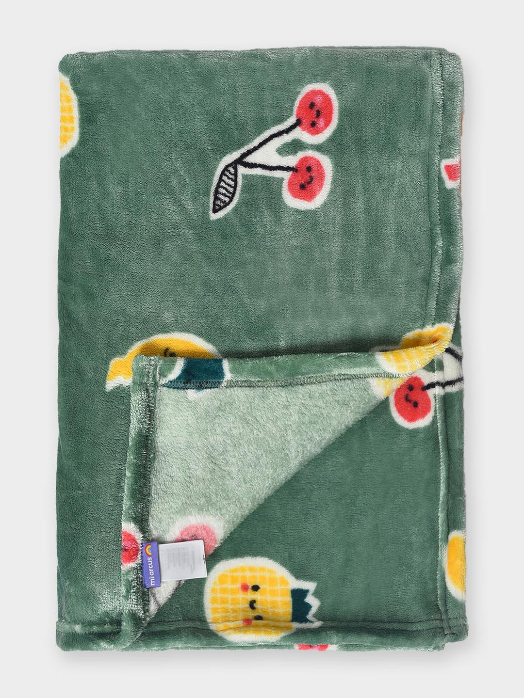 MiArcus Ultra Soft Knitted Fruits Print Light Fur Plush Warm Blanket- Green