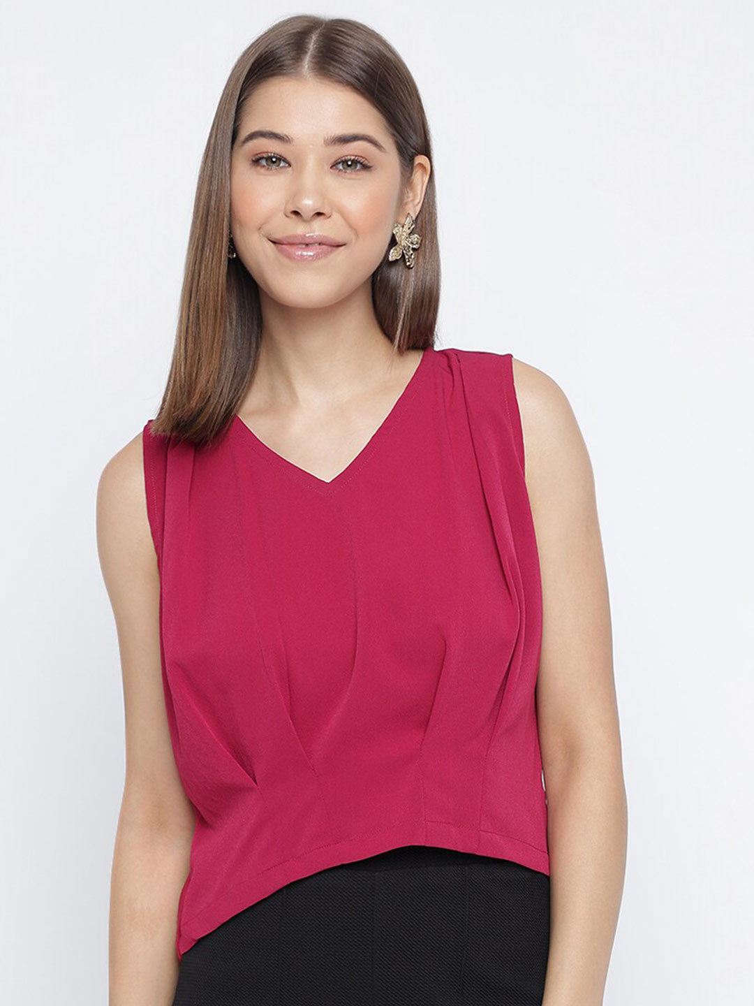 Mayra Red Sleeveless A-line Crepe Top