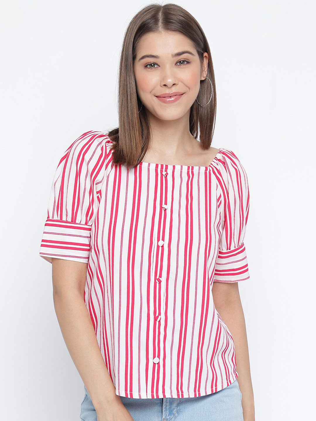 Mayra Striped Square Neck Regular Top