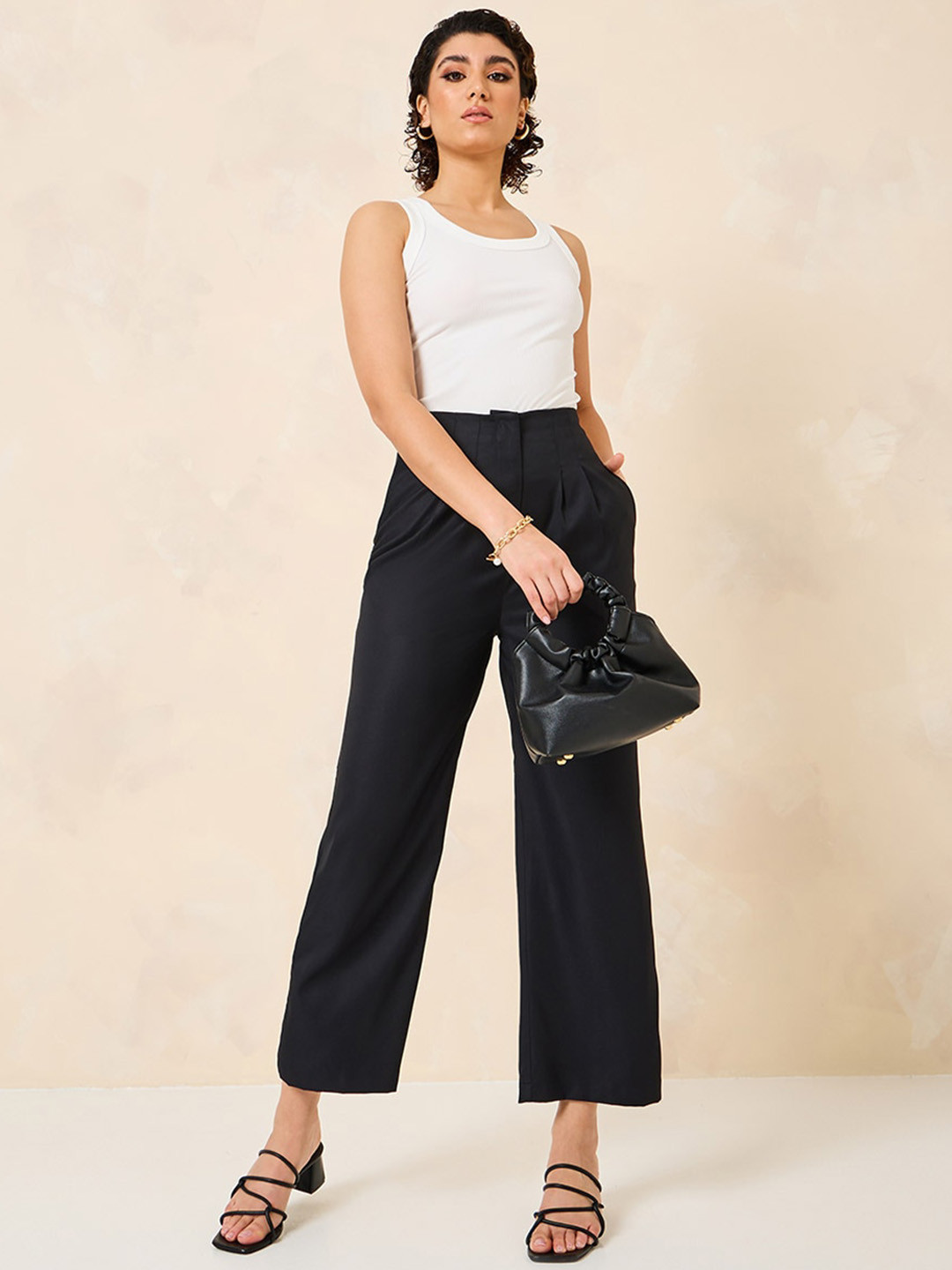 Styli 2-Way Stretch High-Rise Leg Pants with Folded Pleats