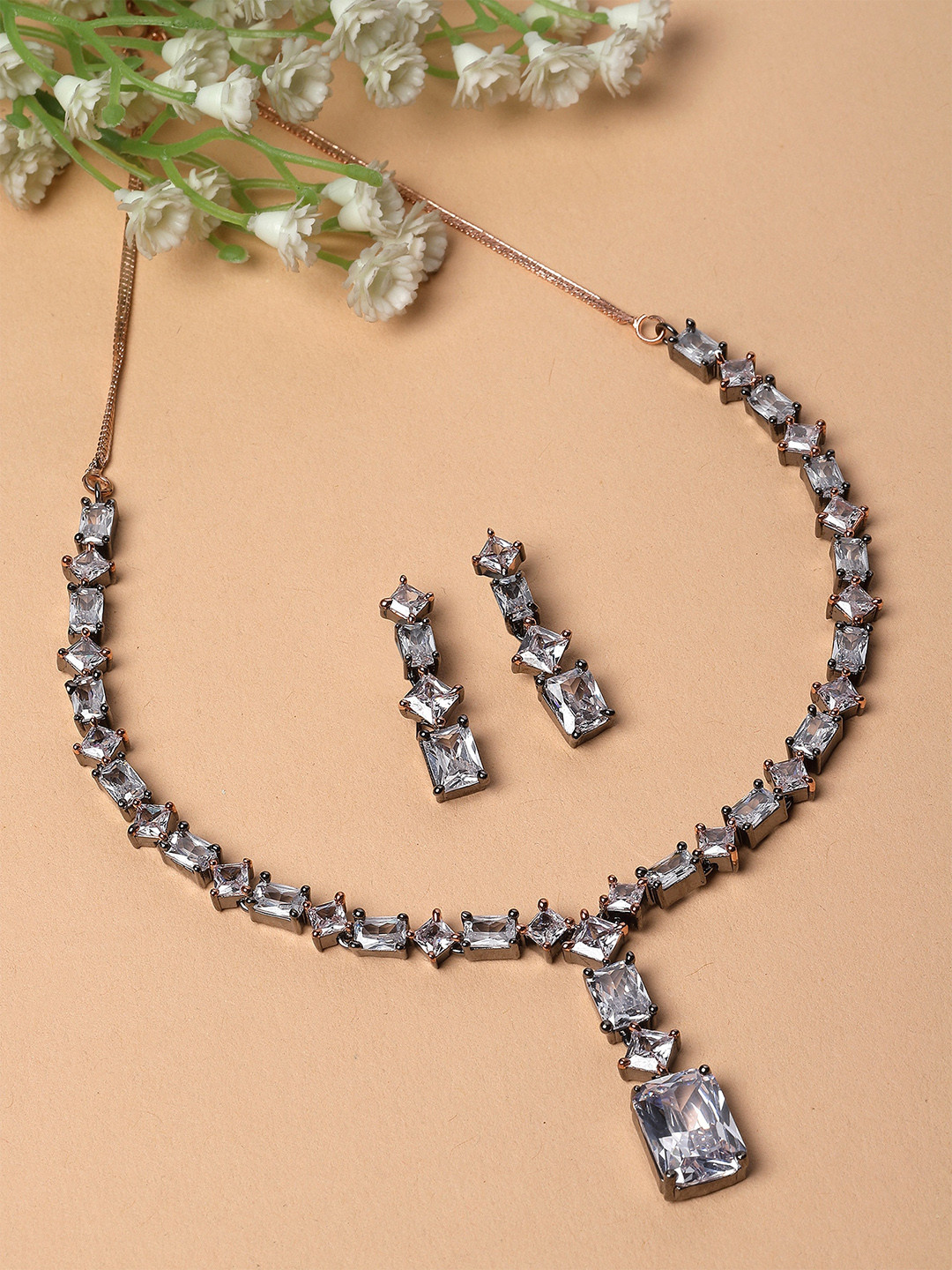 KARATCART Silver-Plated Cubic Zirconia Studded Jewellery Set