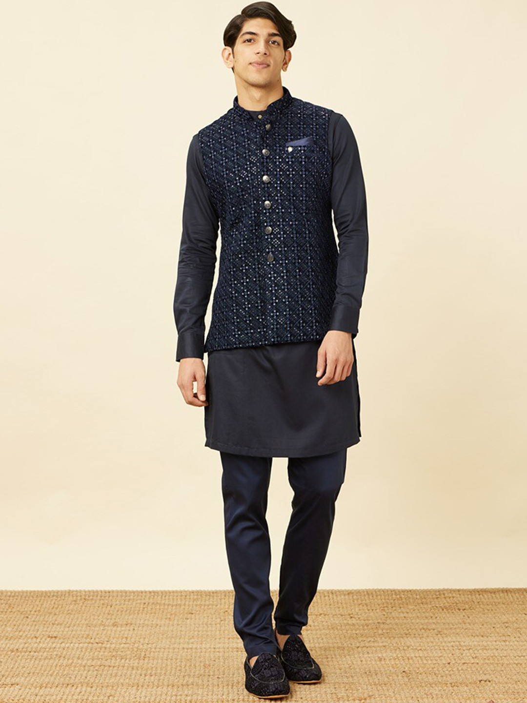 Manyavar Embellished Mandarin Collar Nehru Jacket