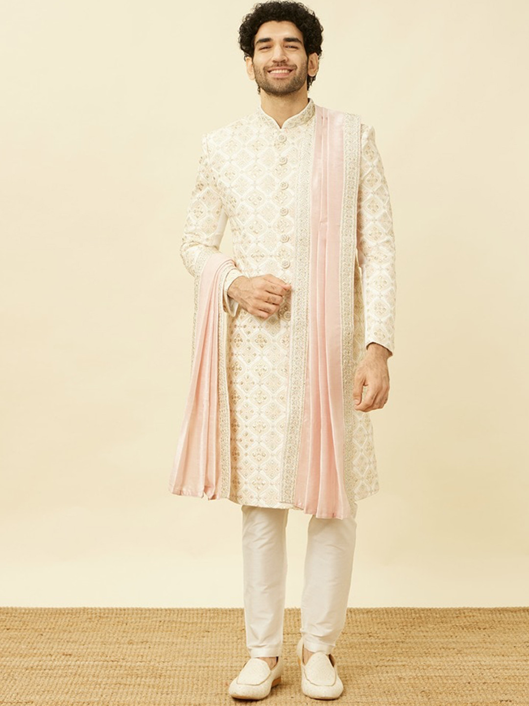 Manyavar Self-designed Art Silk Sherwani Set
