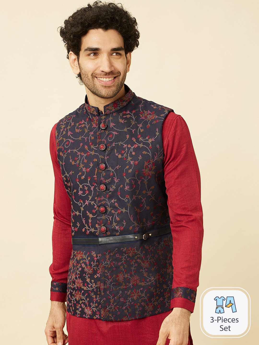 Manyavar Solid Kurta and Pyjamas with Nehru Jacket