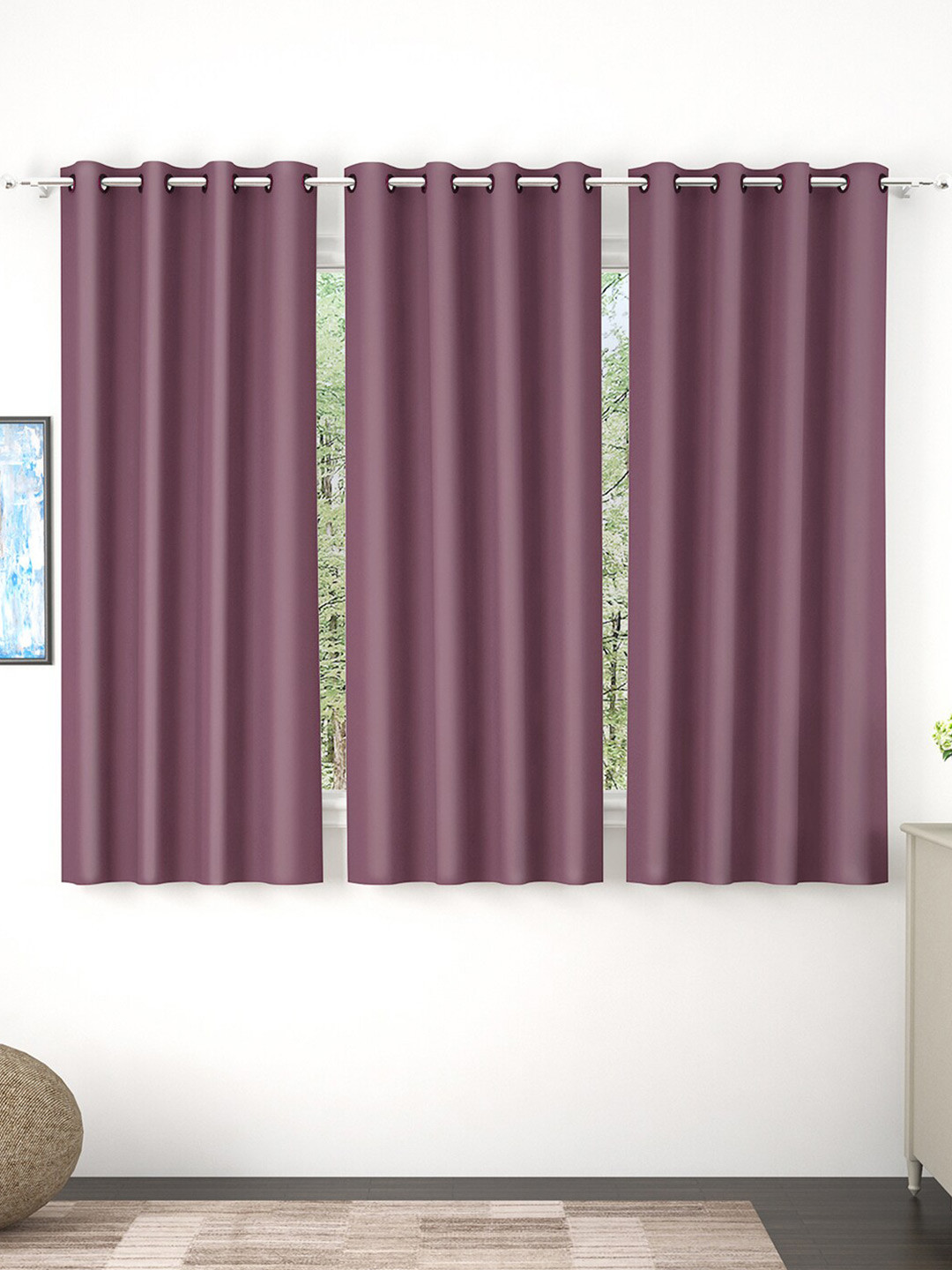 Story@home Purple 3 Pieces Black Out Window Curtains