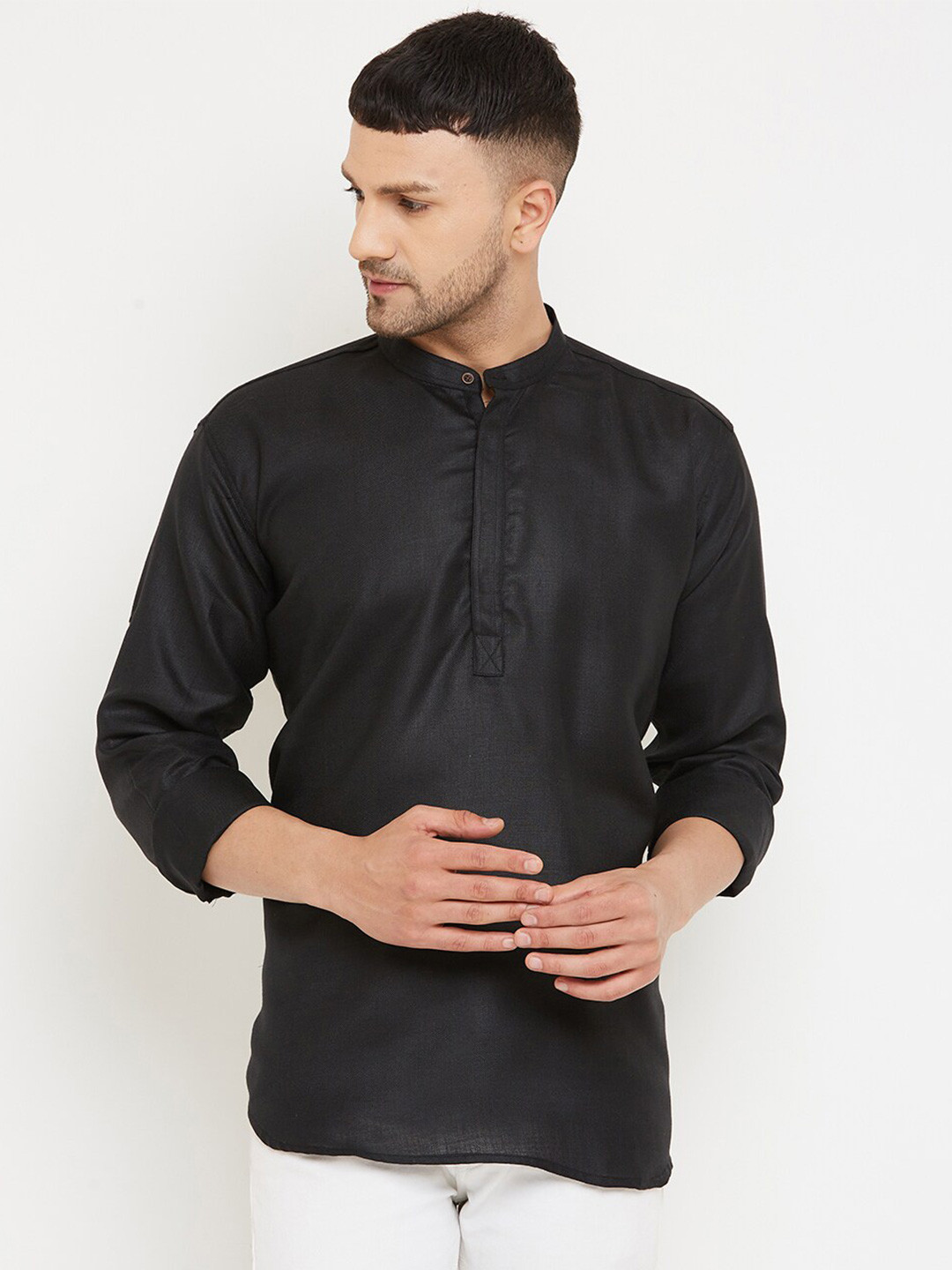 Armaan Ethnic Classic Mandarin Collar Roll-Up Sleeves Opaque Cotton Casual Shirt