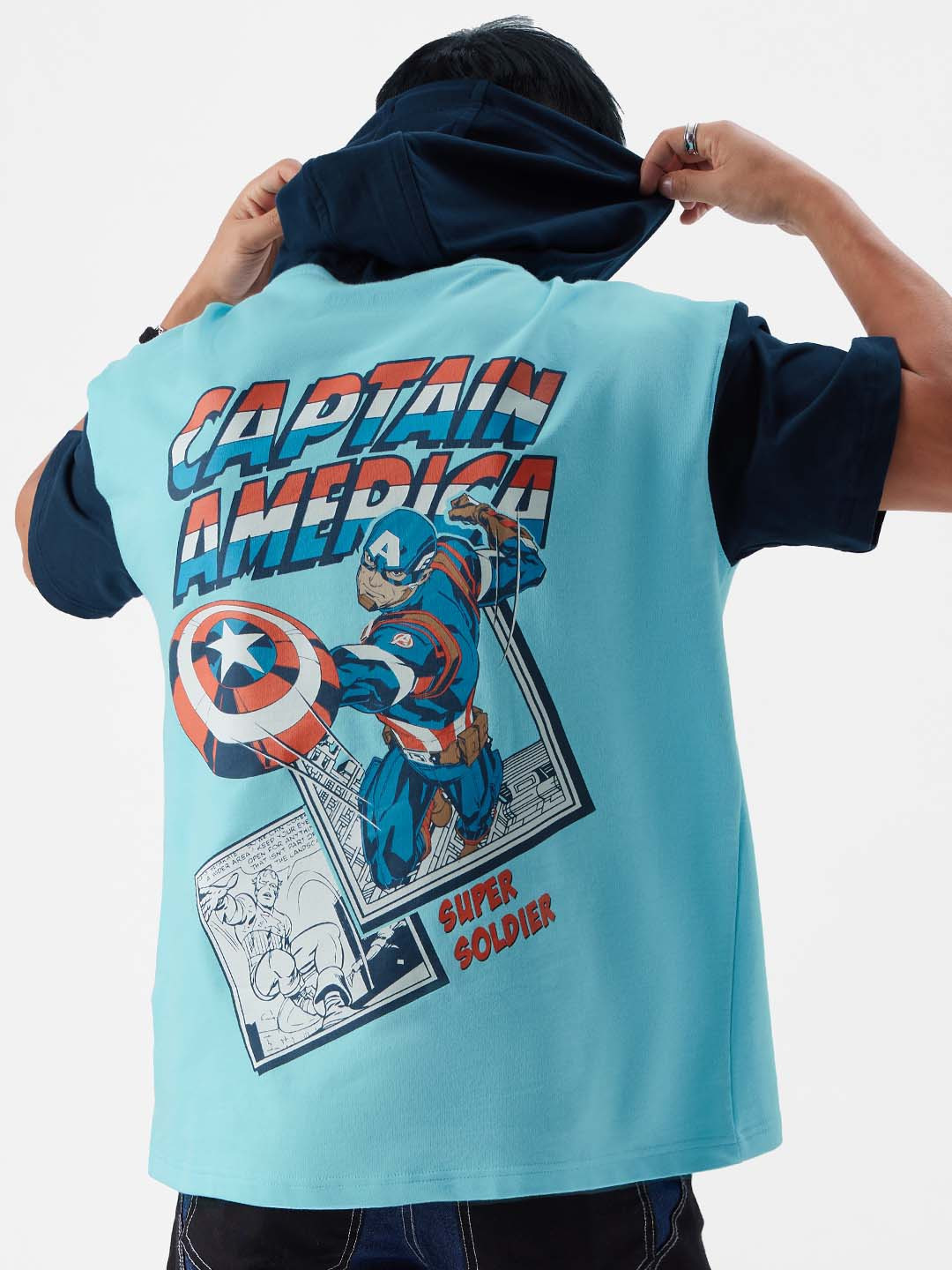 The Souled Store Captain America Printed Oversized Pure Cotton T-shirt