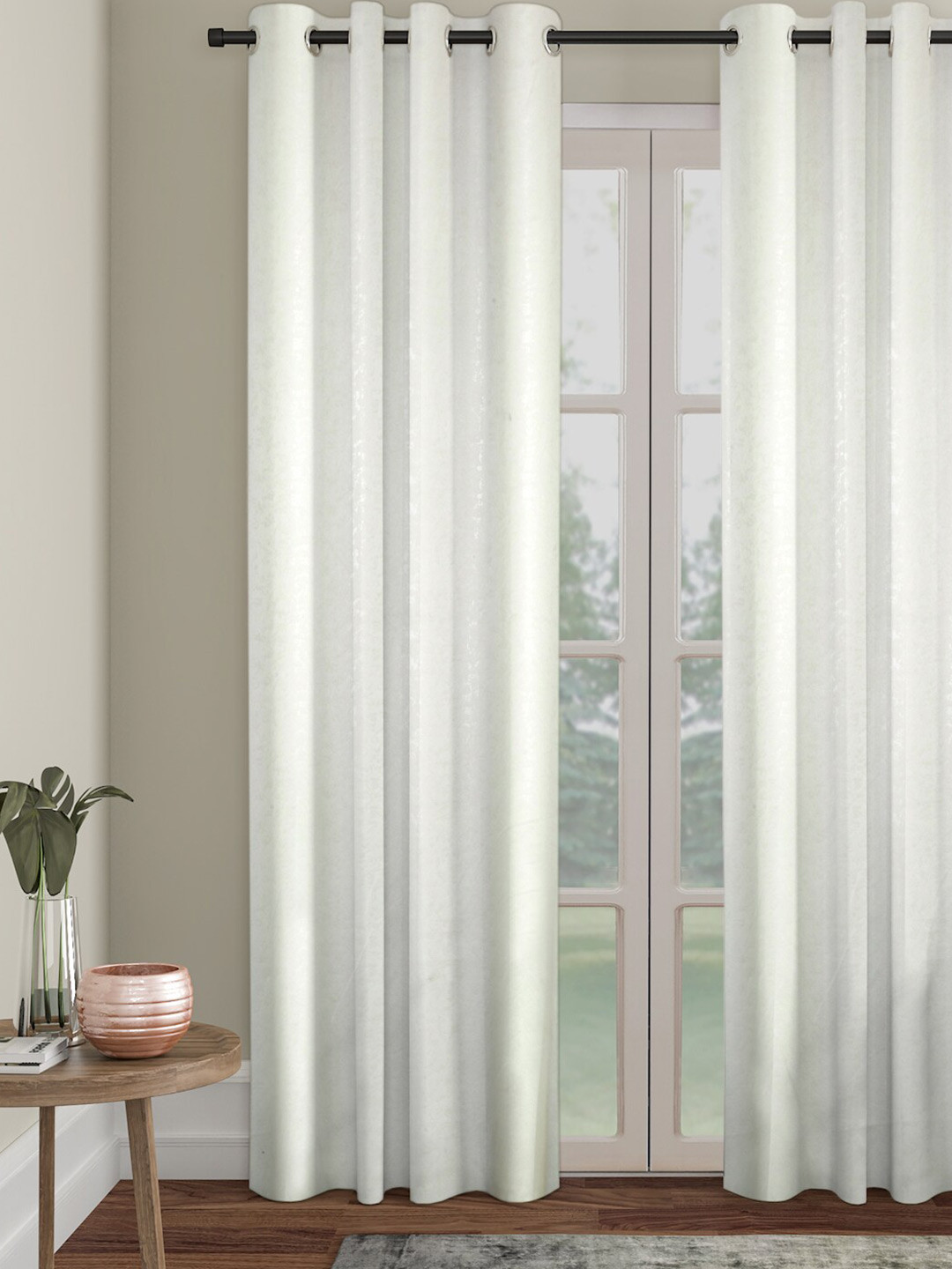 SOKNACK White Self Design Black Out Long Door Curtain