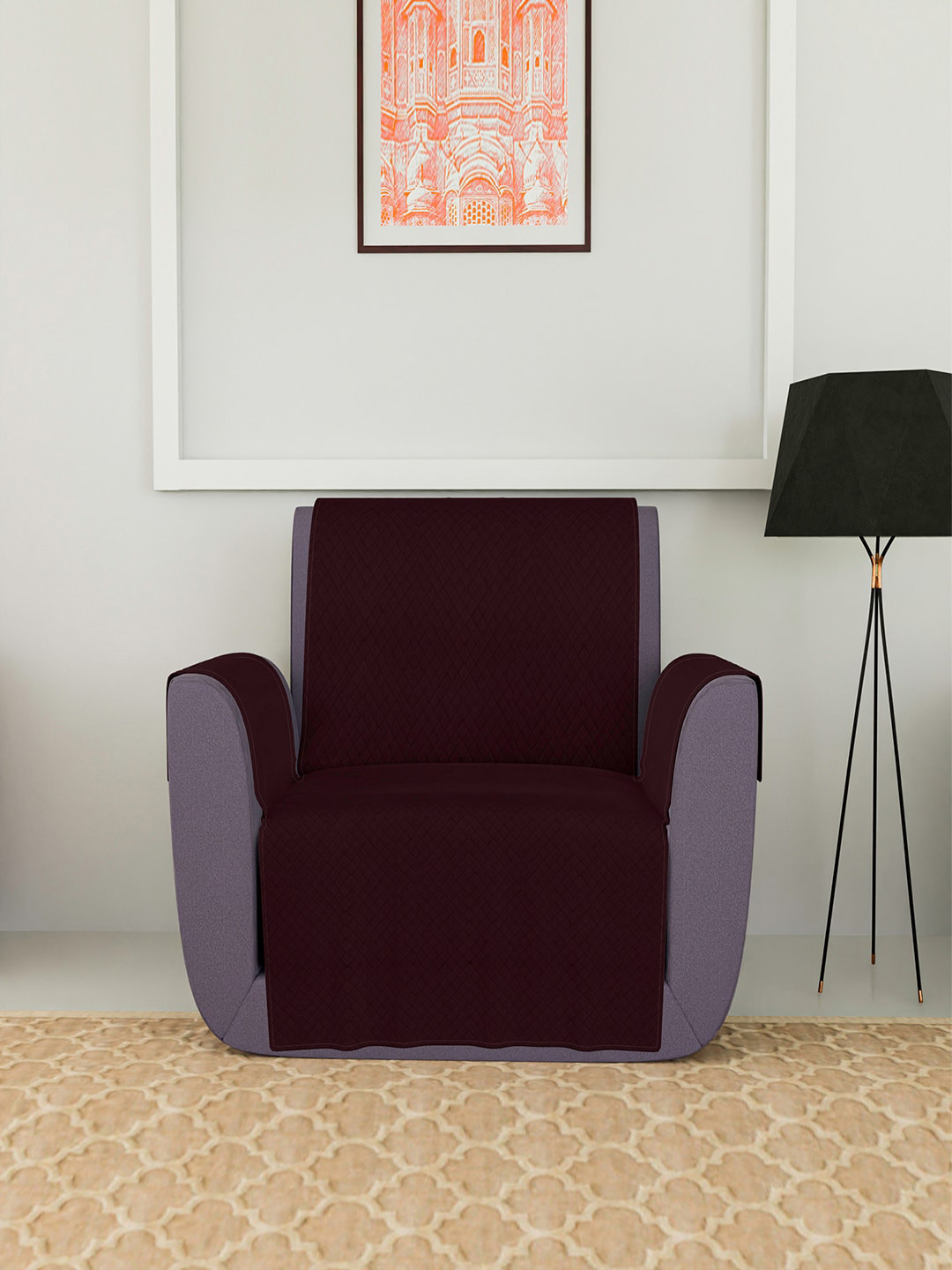 Kuber Industries Brown Self Design 1-Seater Sofa Cover