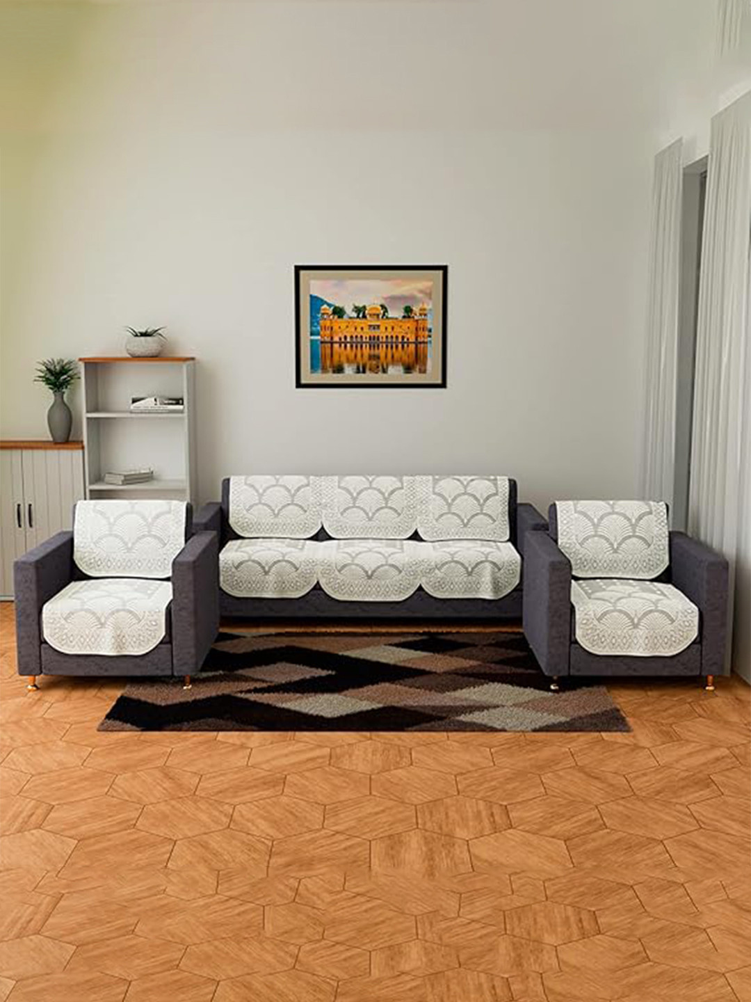 Kuber Industries Set of 6 Cream Quilted Single Seater Sofa Cover Set