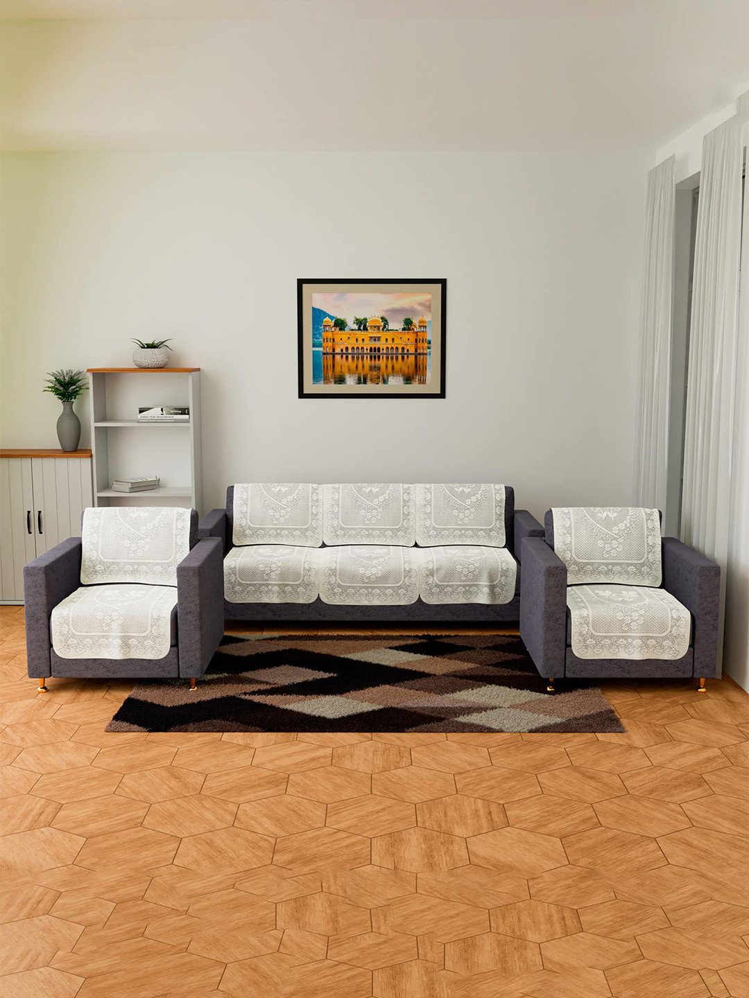 Kuber Industries Set of 6 Cream Quilted Single Seater Sofa Cover Set