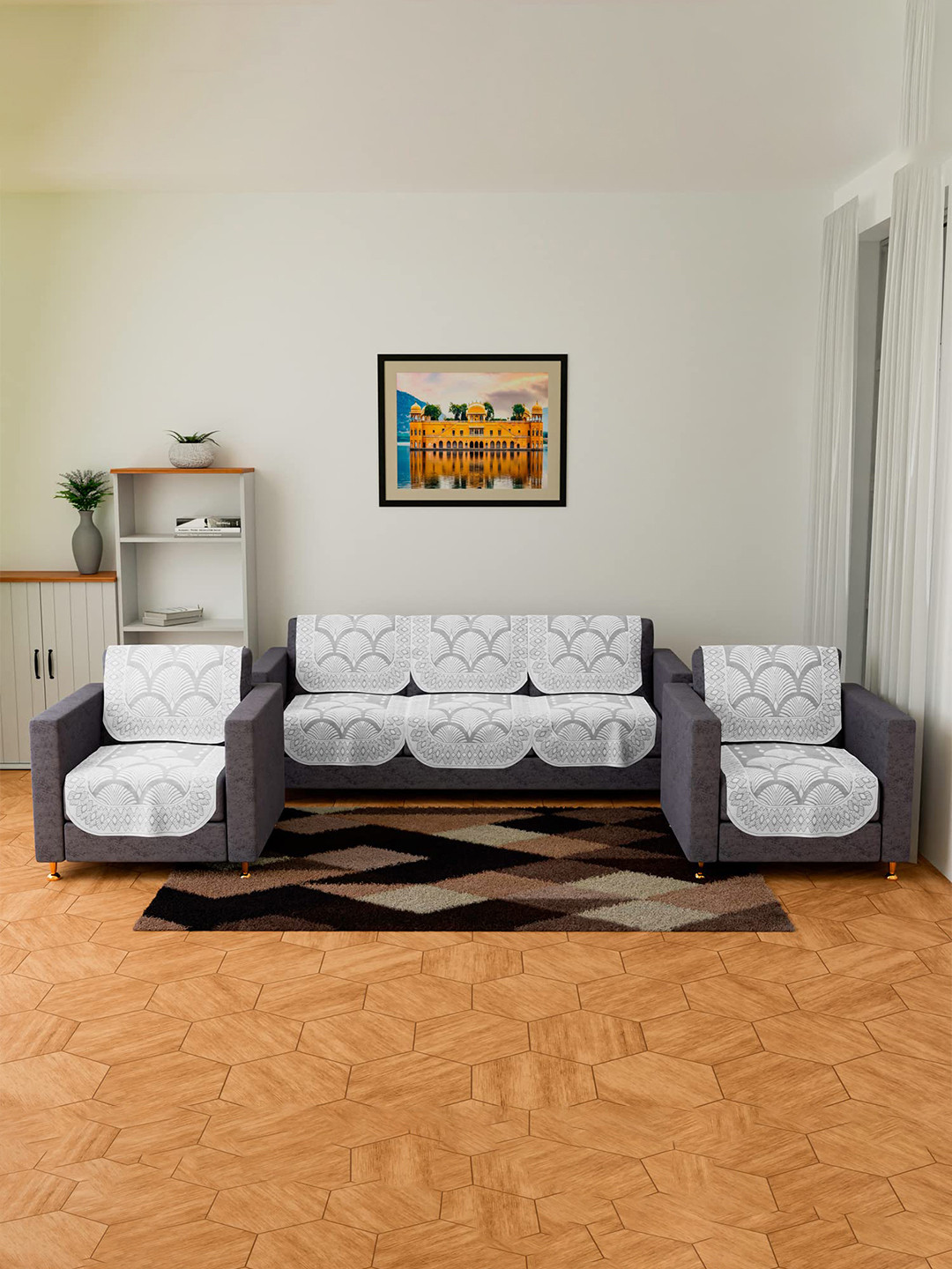 Kuber Industries 5-Seater Set of 6 Velvet Sofa Cover