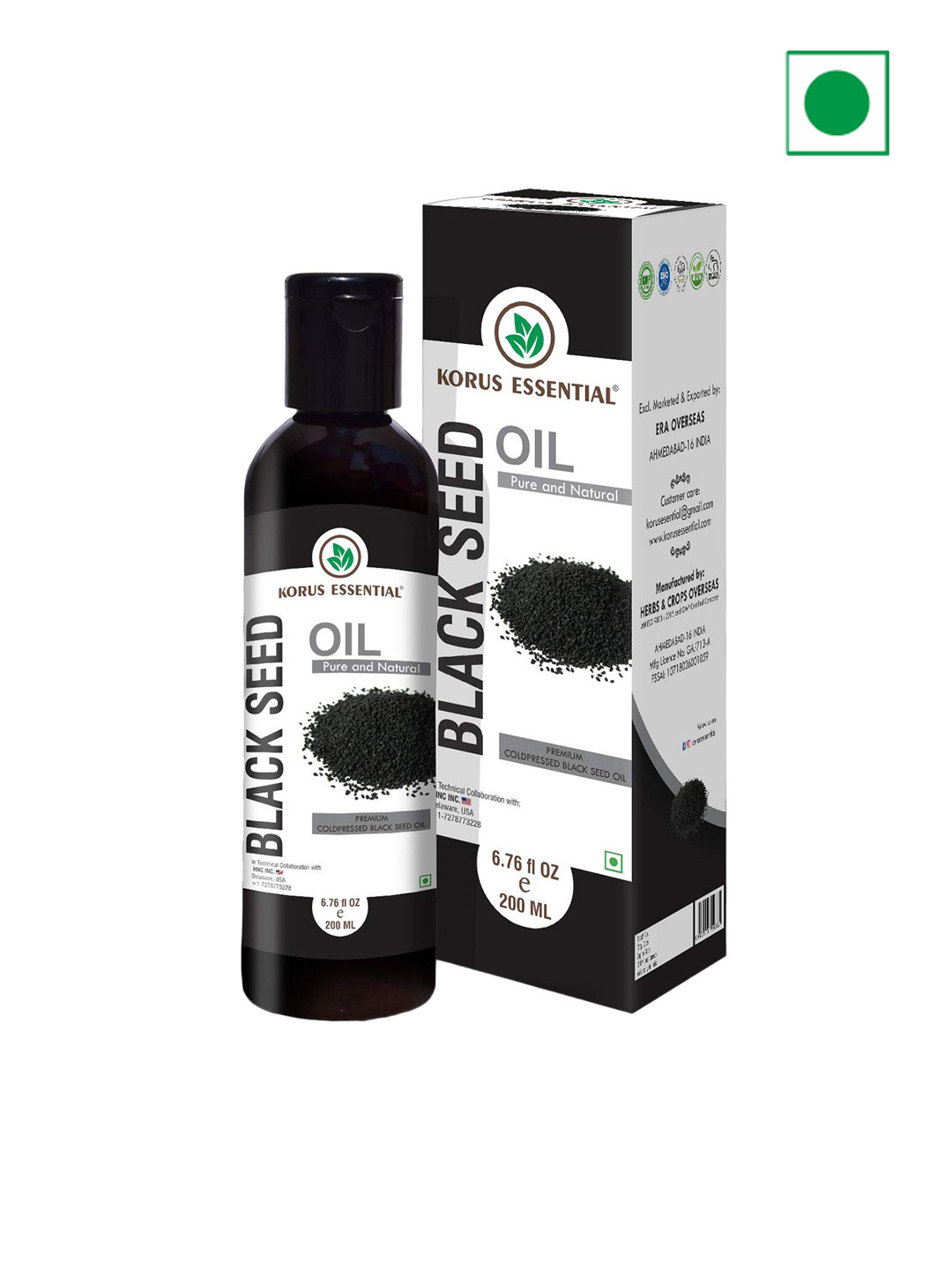 Korus Essential Pure & Natural Cold Pressed Black Seed Kalonji Nigella Sativa Oil - 200ml