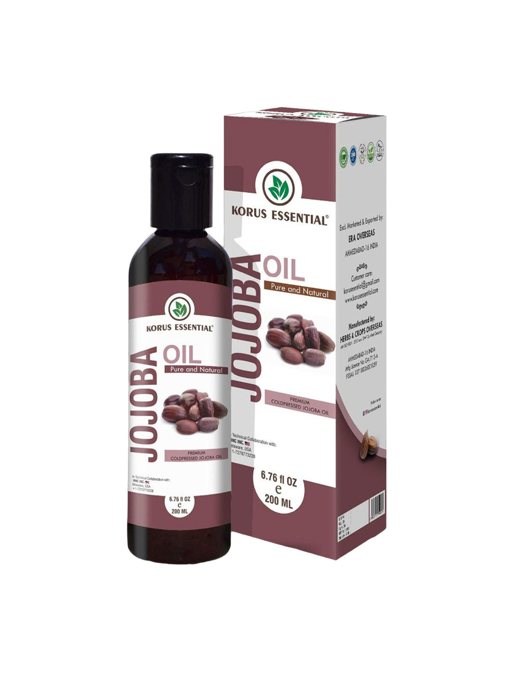 Korus Essential Pure & Natural Cold Pressed Jojoba Oil - 200 ml