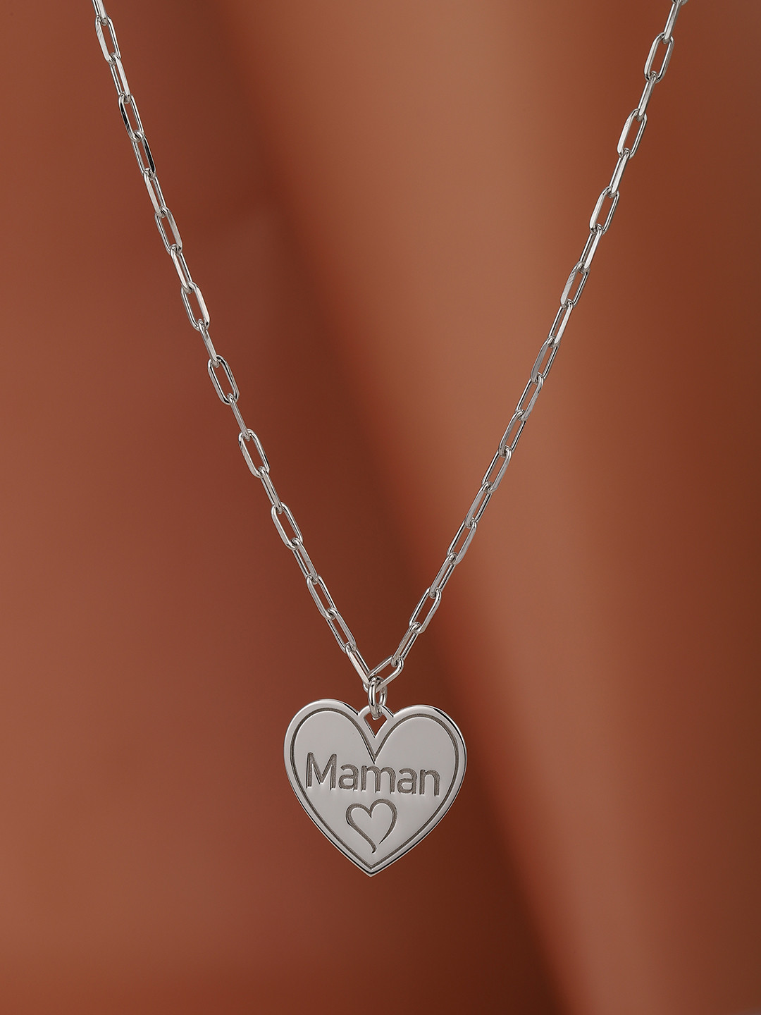 Carlton London 925 Sterling Silver Rhodium Plating Mom Inscribed Heart Pendant & Chain