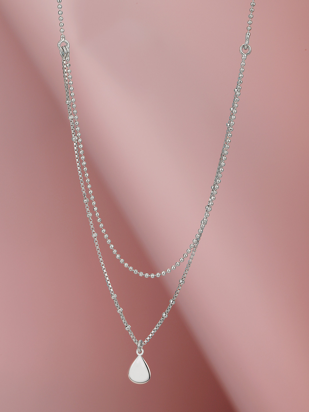 Carlton London 925 Sterling Silver Rhodium Plated Double Chain Choker Necklace