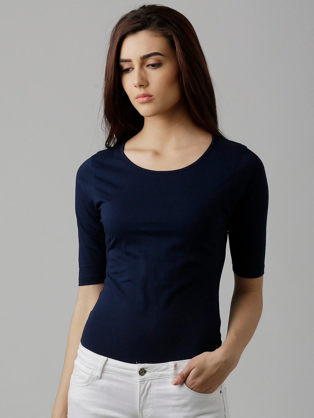 Miss Chase Women Navy Blue Solid Bodysuit