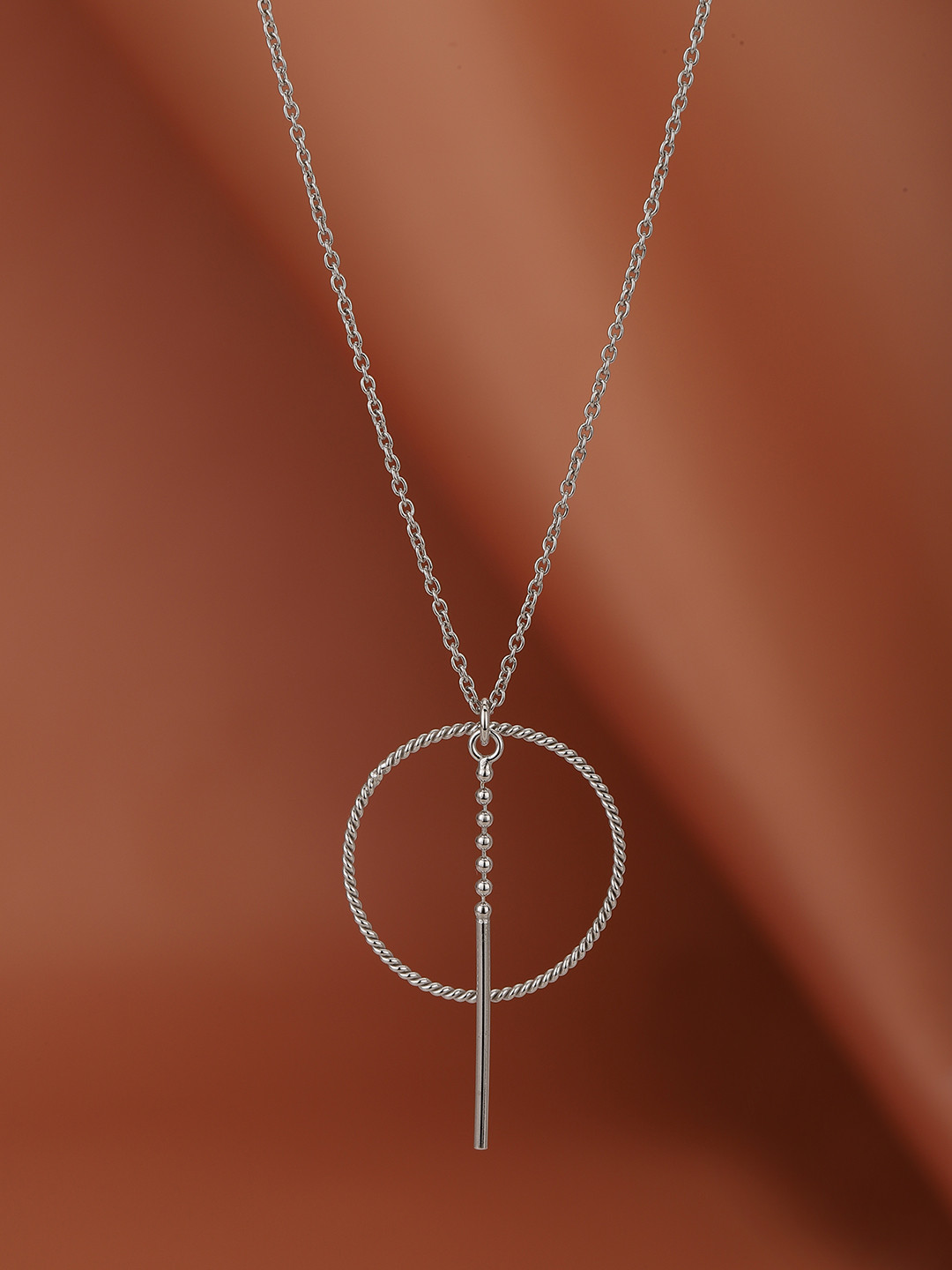 Carlton London 925 Sterling Silver Circle and Bar Pendant & Chain with Rhodium Plating