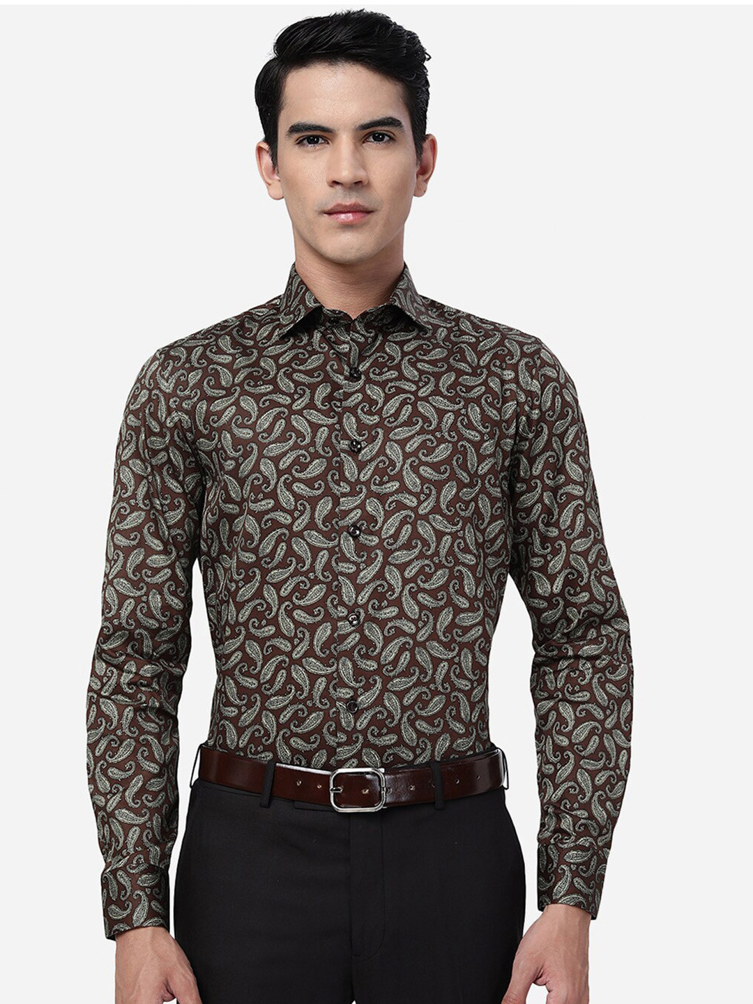 JB STUDIO Slim Fit Ethnic Motifs Printed Cotton Formal Shirt