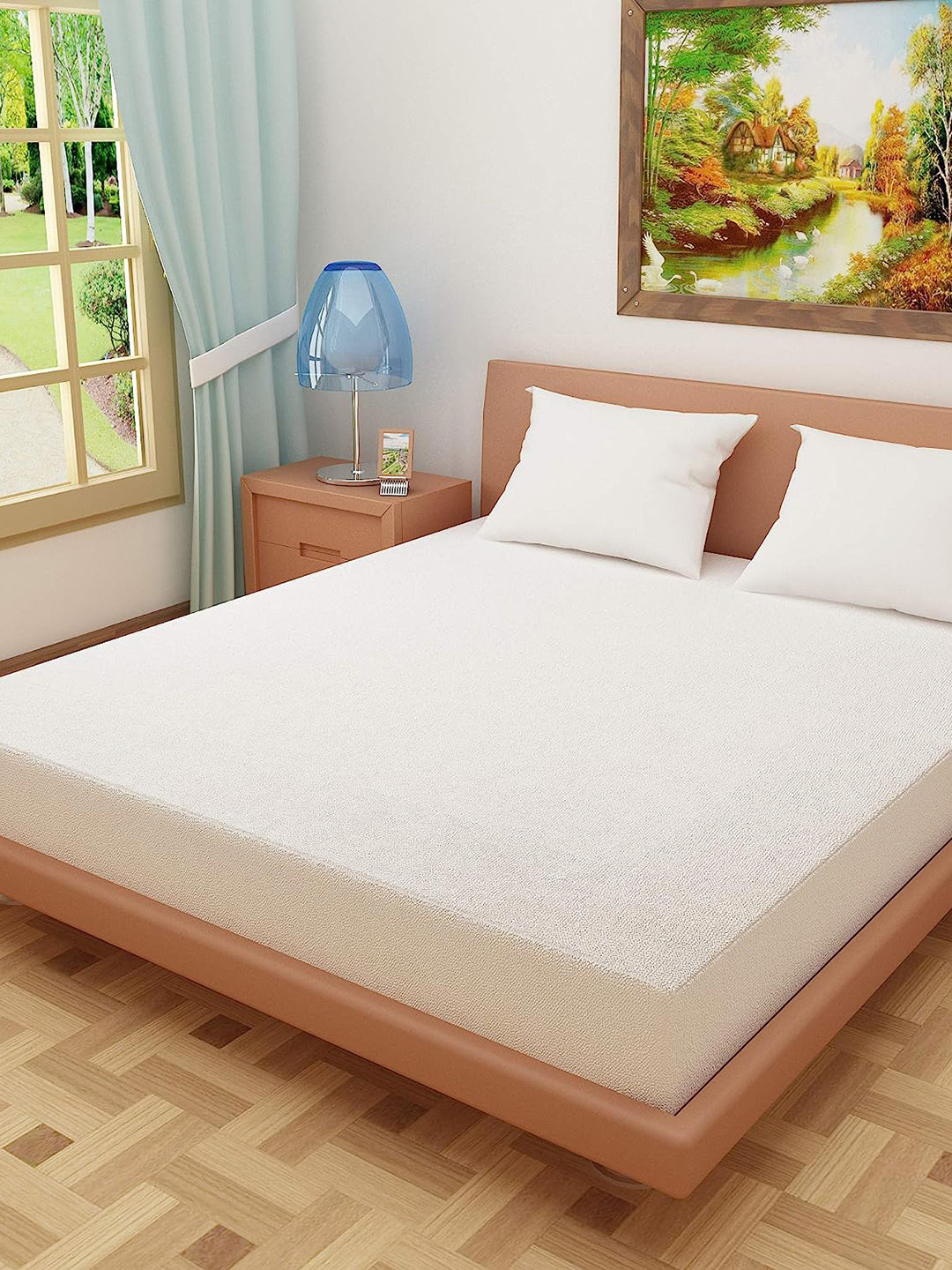 Adbeni Home White 200 GSM Waterproof Terry Cortridge Cotton Size Size Mattress Protector