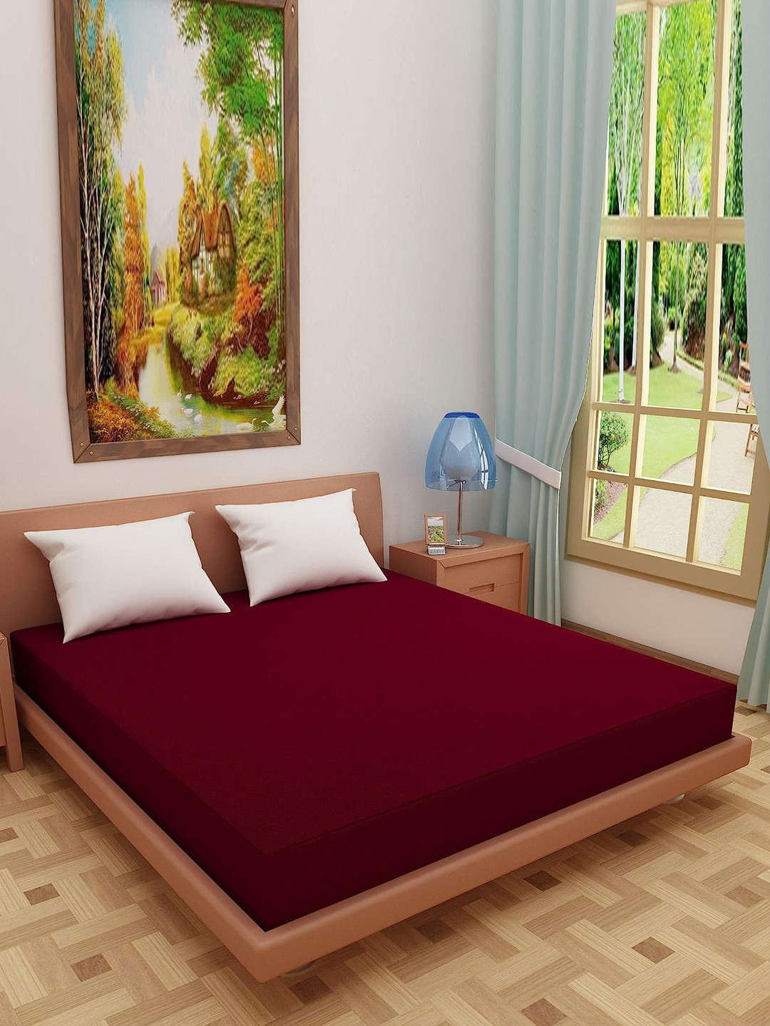 Adbeni Home Maroon 200 GSM Water Resistant Terry Cortridge Single Size Mattress Protector