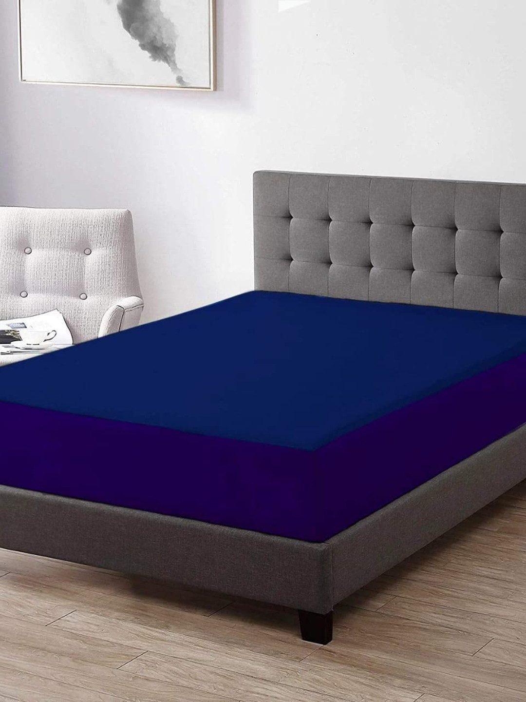 Adbeni Home Blue Terry Cortirdge Cotton 200 GSM Mattress Protector