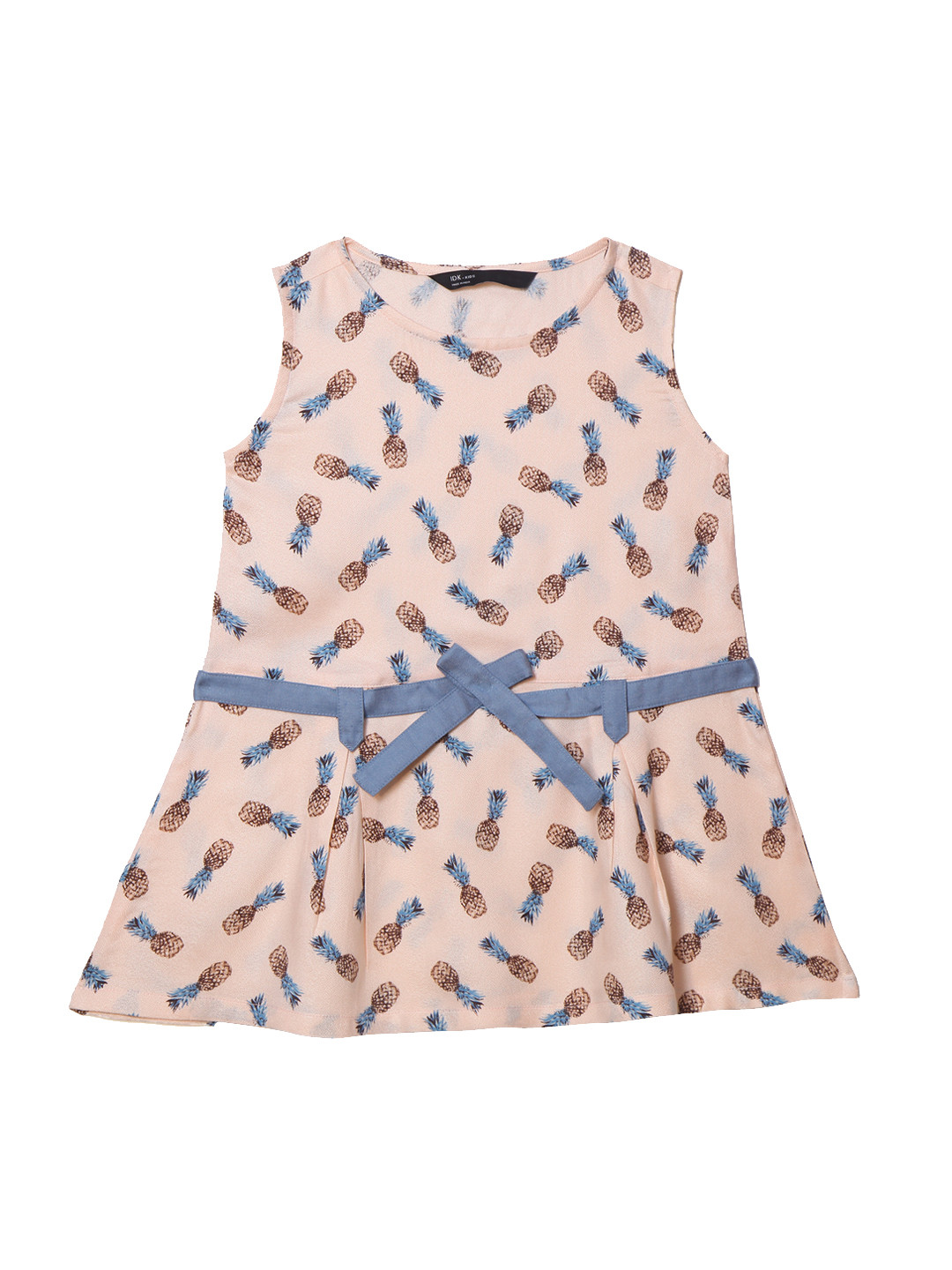 IDK Girls Peach-Coloured Printed A-Line Dress