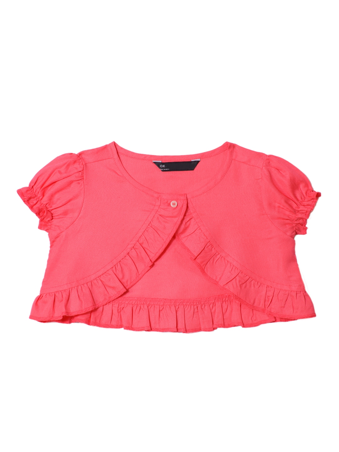 Buy IDK Coral Solid Button Shrug 