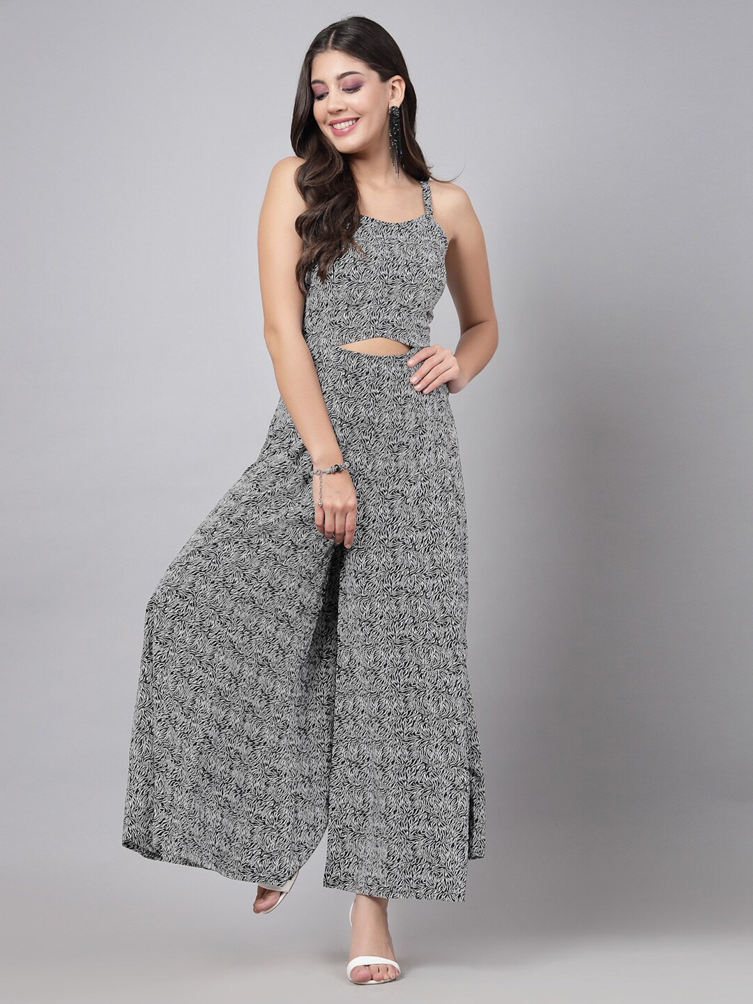 RAASSIO Animal Or Skin Printed Shoulder Straps Sleeveless Basic Jumpsuit