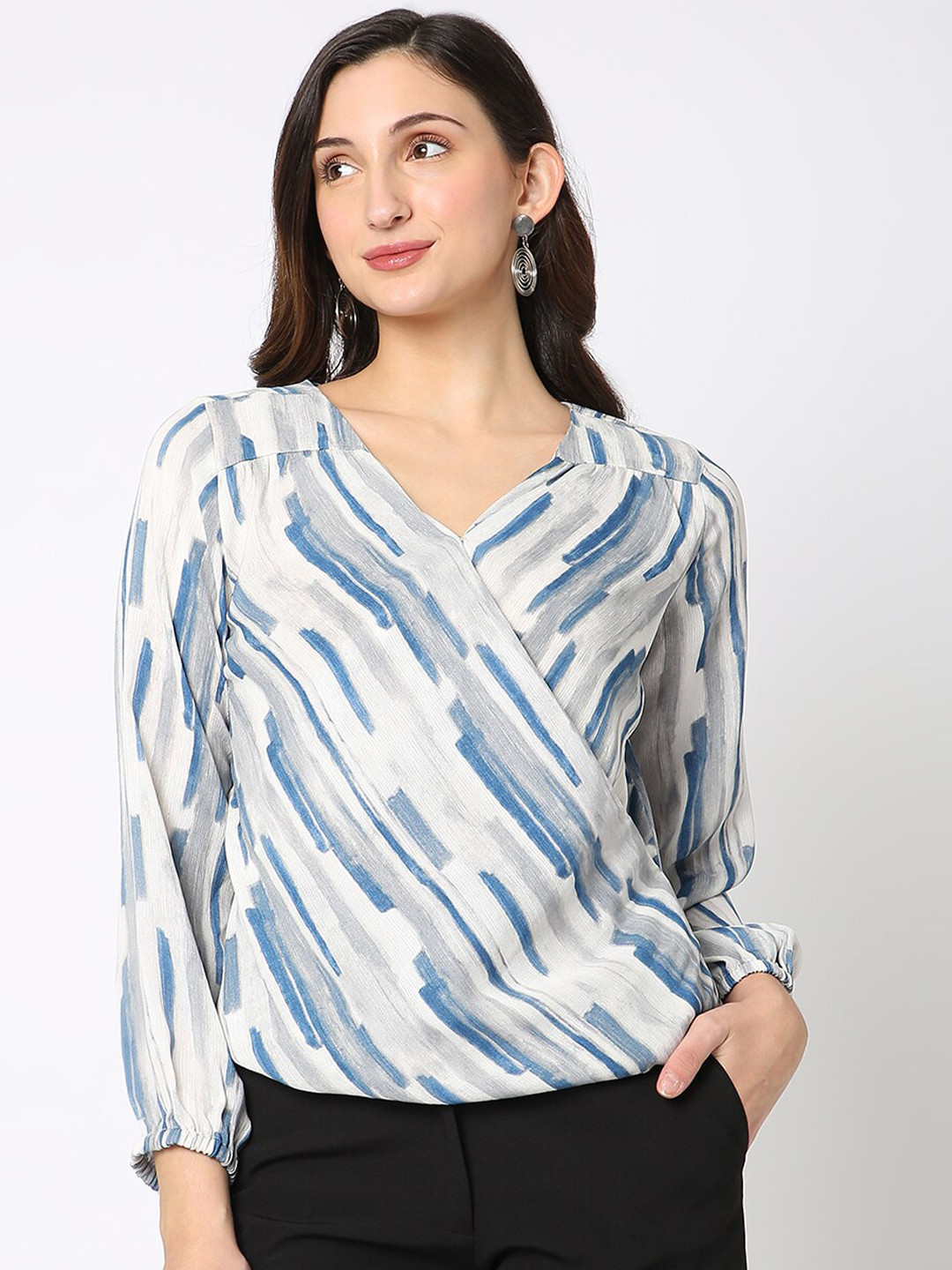 NOT SO PINK Striped V-Neck Cross Front Top