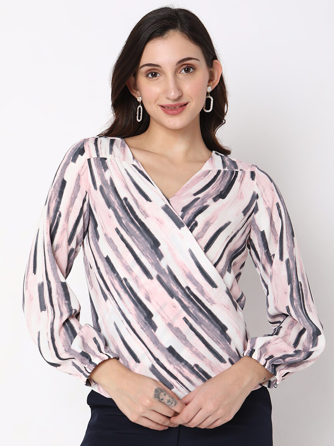 NOT SO PINK Striped V-Neck Cross Front Top