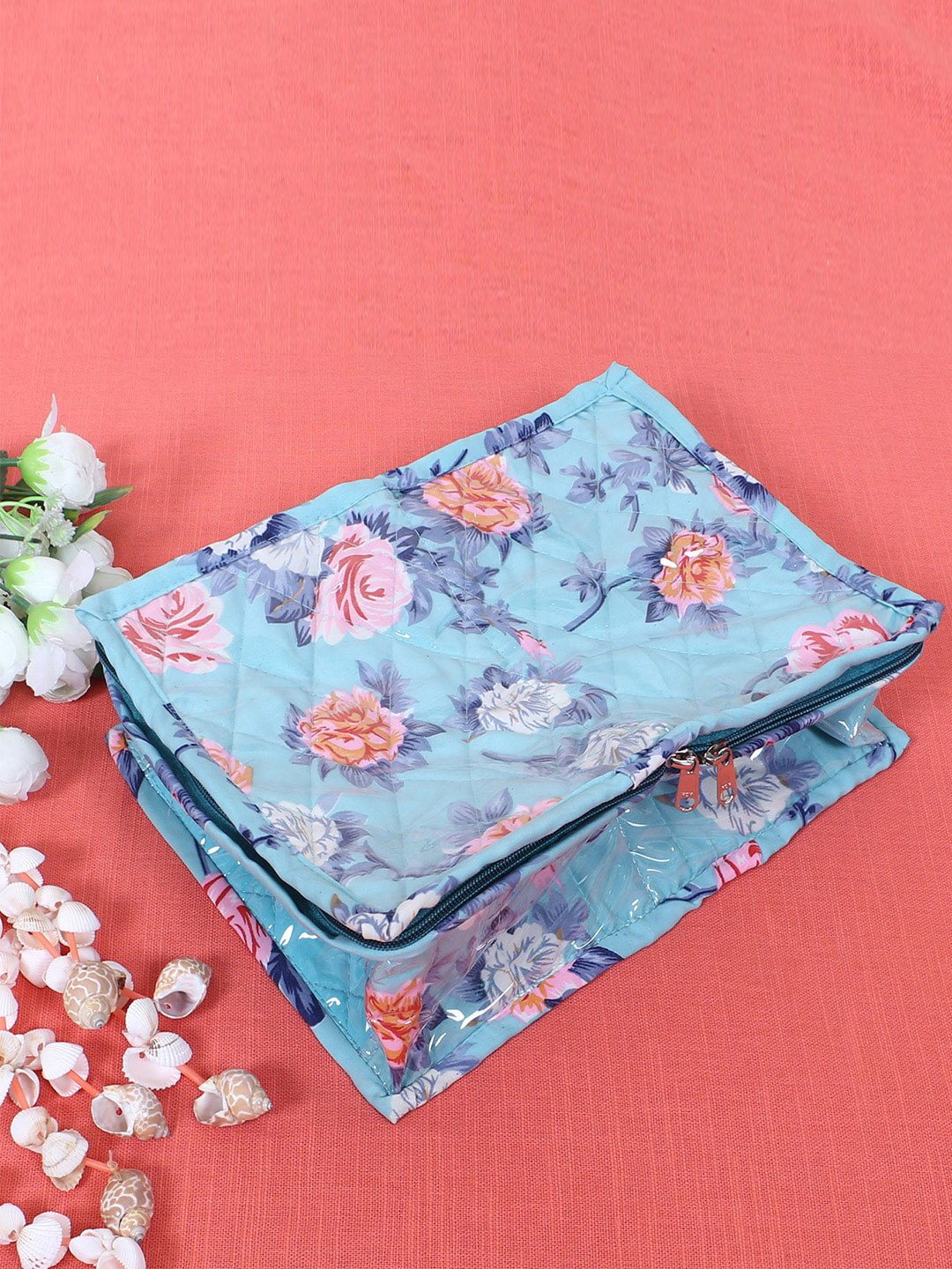 Kuber Industries Blue Floral Printed PVC Under Garment Organiser