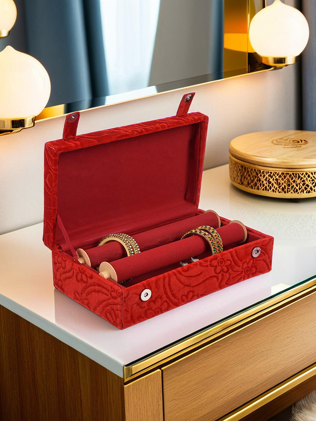 Kuber Industries Red Self Cut Work Bangle Organiser