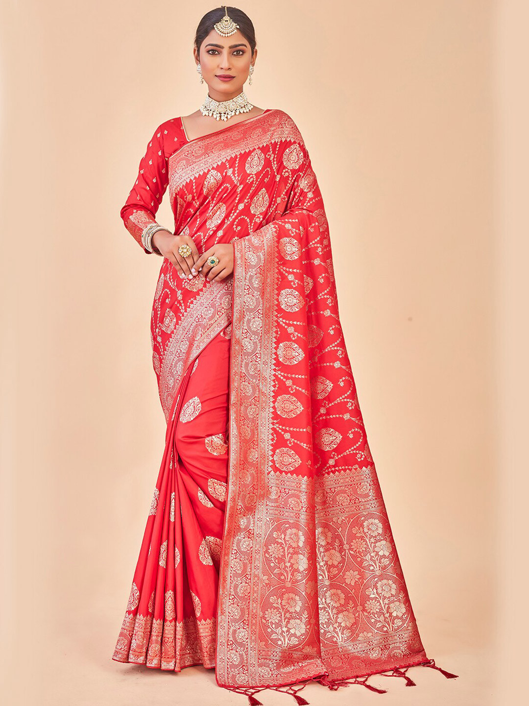 Anouk Rustic  Red & Gold-Toned Ethnic Motifs Woven Design Zari Saree