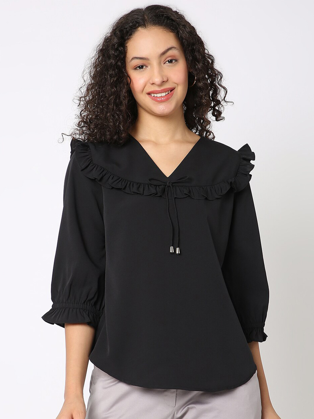 NOT SO PINK V-Neck Ruffles Georgette Top